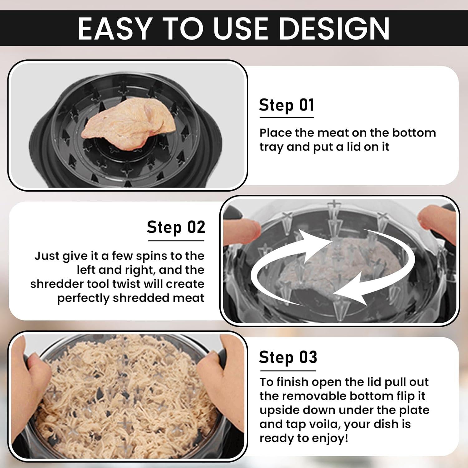 Desmenuzador de Pollo Javelox - Herramienta Ergonómica con Ablandador y Cepillo