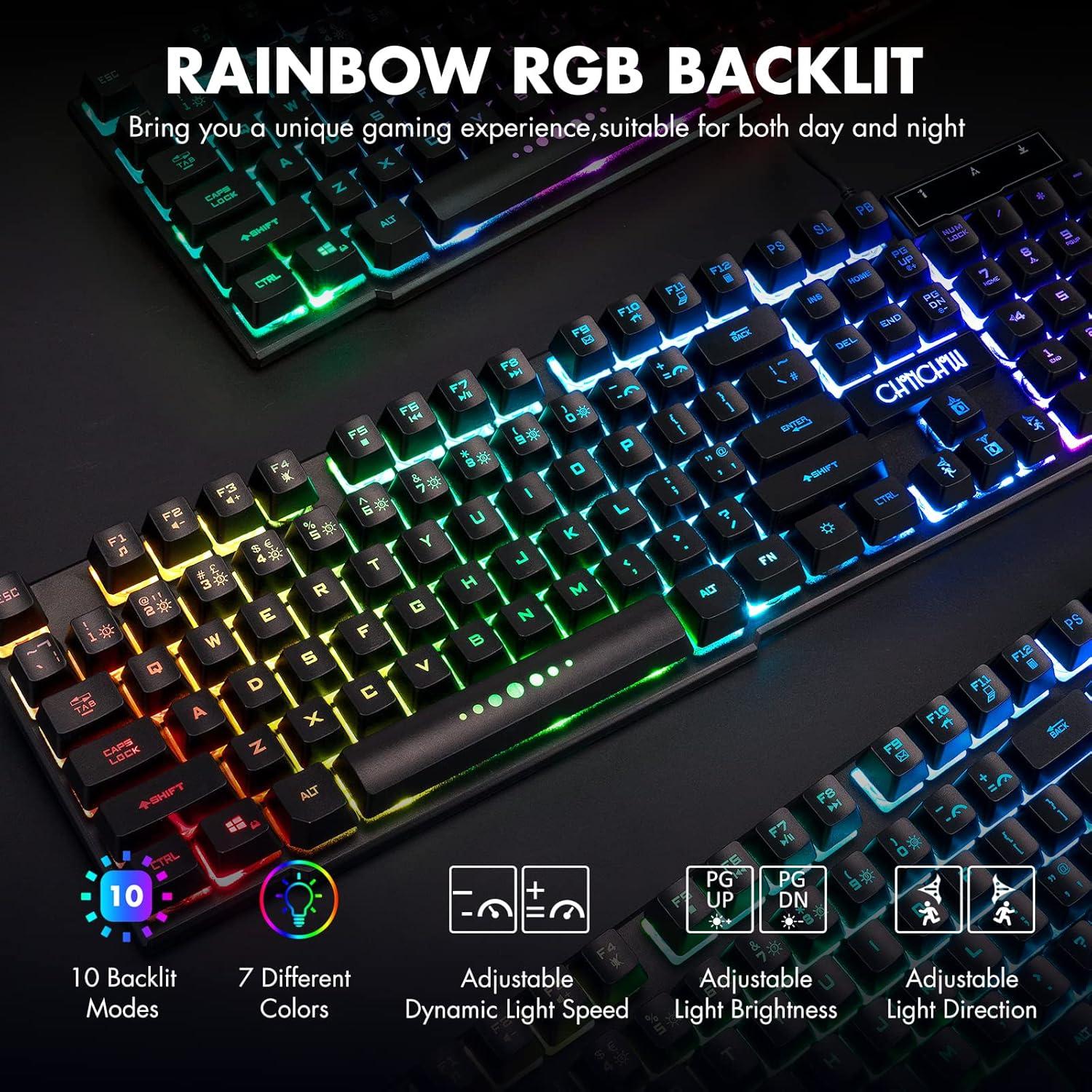 Teclado Gaming CHONCHOW Mecánico RGB USB 104 Teclas Negro