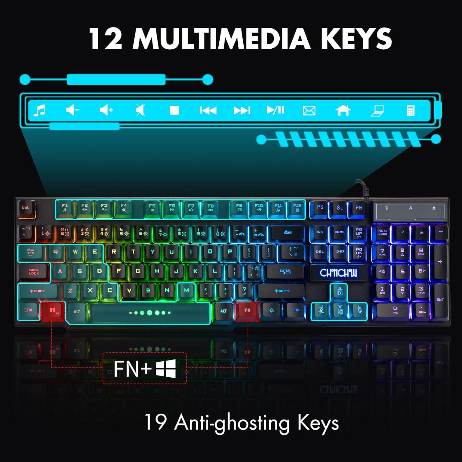 Teclado Gaming CHONCHOW Mecánico RGB USB 104 Teclas Negro