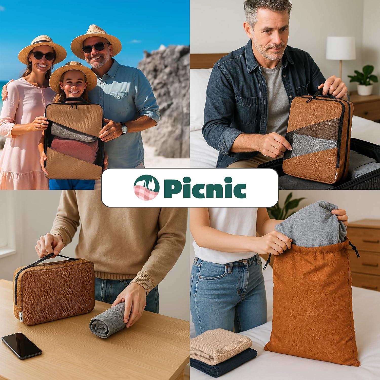 Cubos de Compresión Picnic - 6 Bolsas Organizadoras Expandibles