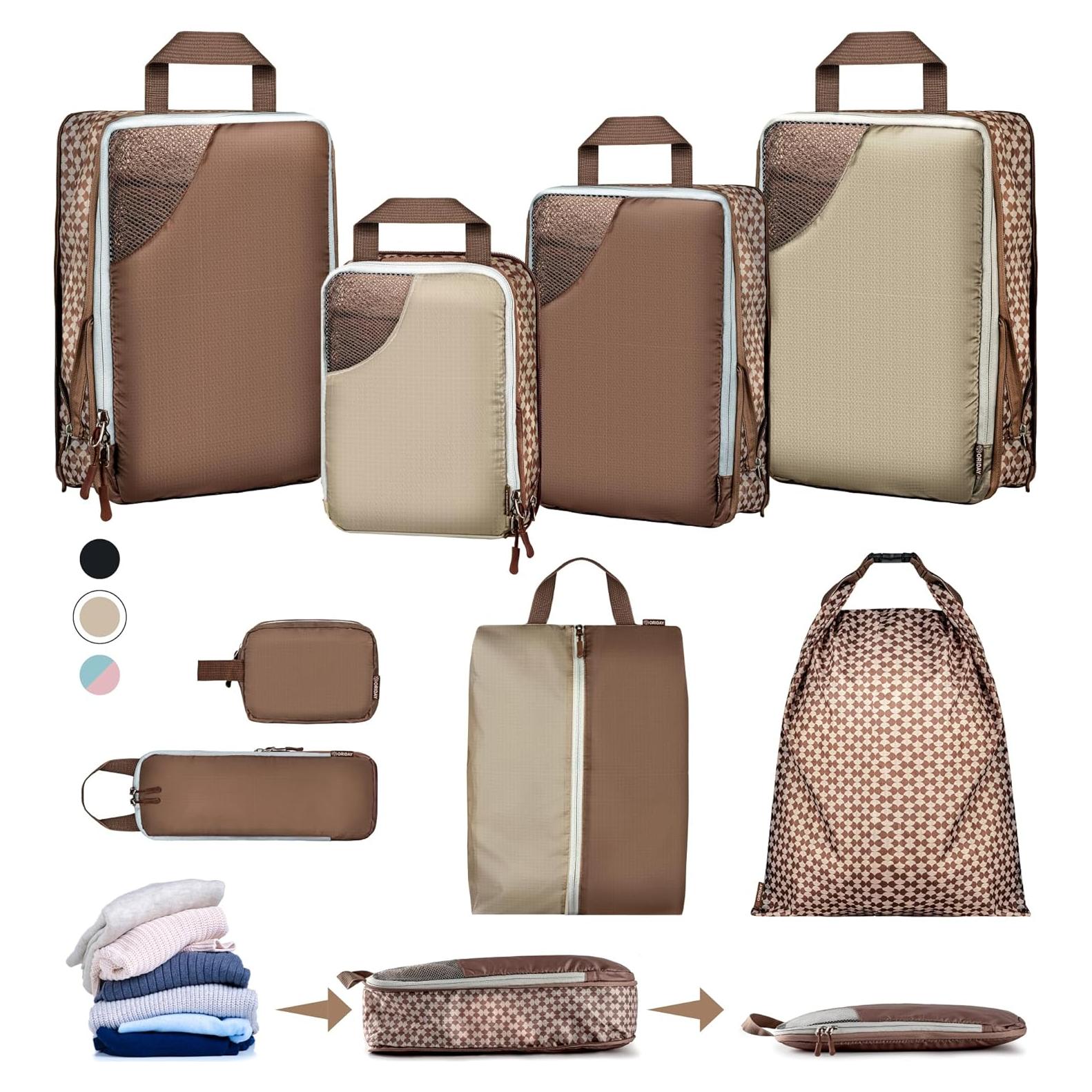 Conjunto de 8 Cubos de Compresión Oriday para Viaje - Beige
