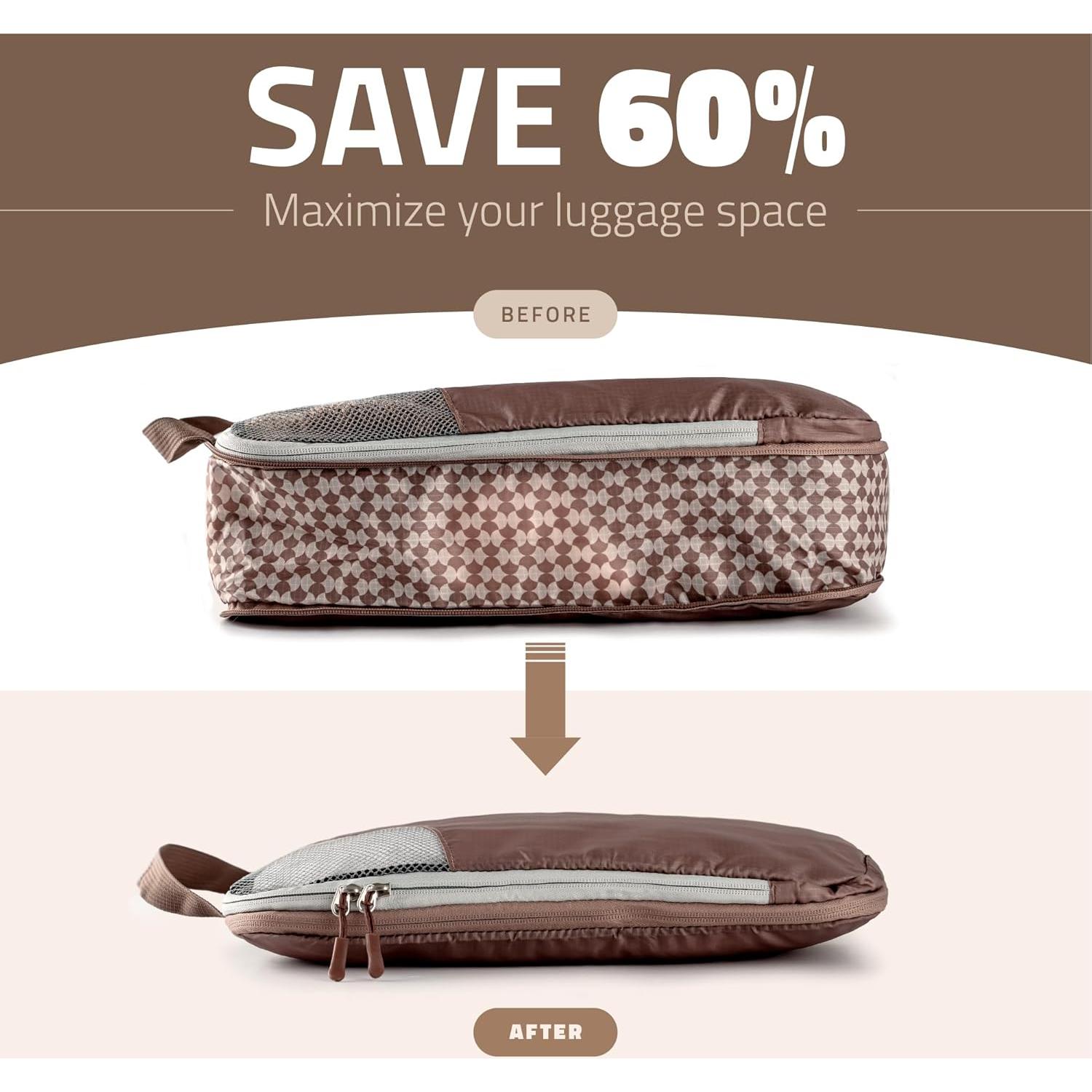 Conjunto de 8 Cubos de Compresión Oriday para Viaje - Beige