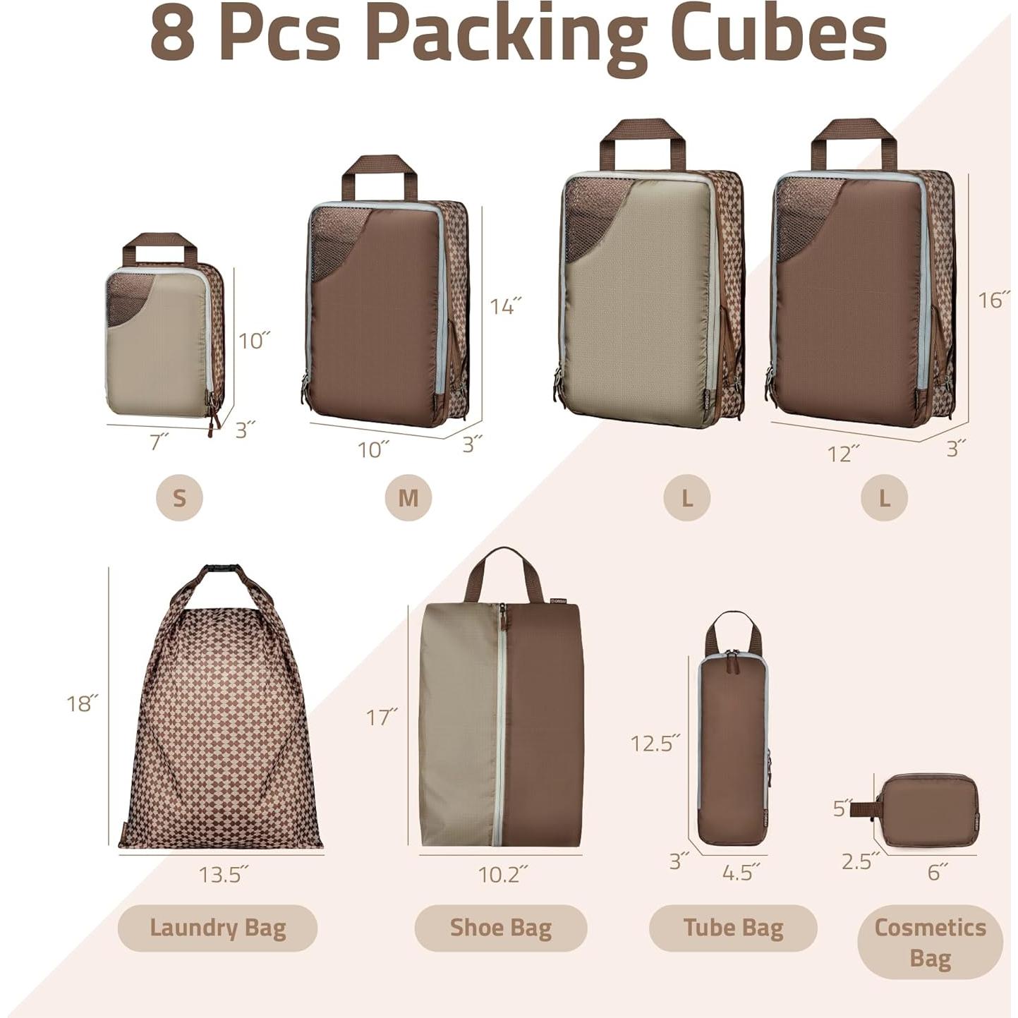 Conjunto de 8 Cubos de Compresión Oriday para Viaje - Beige