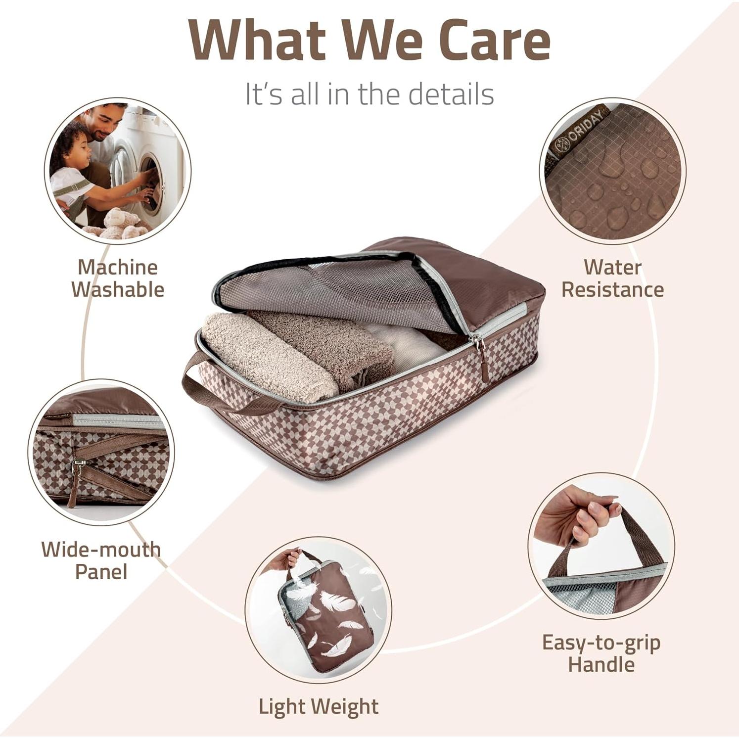 Conjunto de 8 Cubos de Compresión Oriday para Viaje - Beige