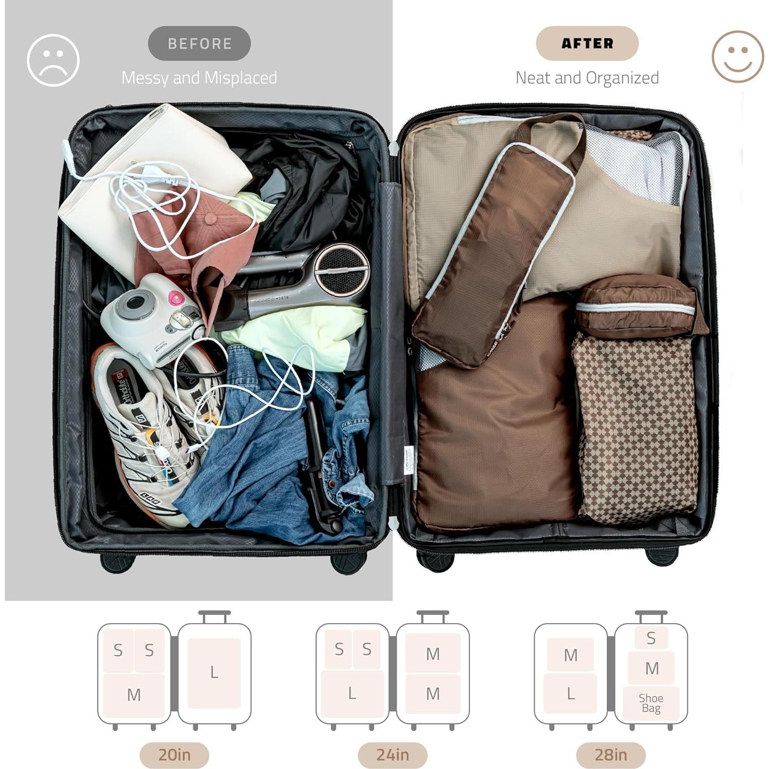 Conjunto de 8 Cubos de Compresión Oriday para Viaje - Beige