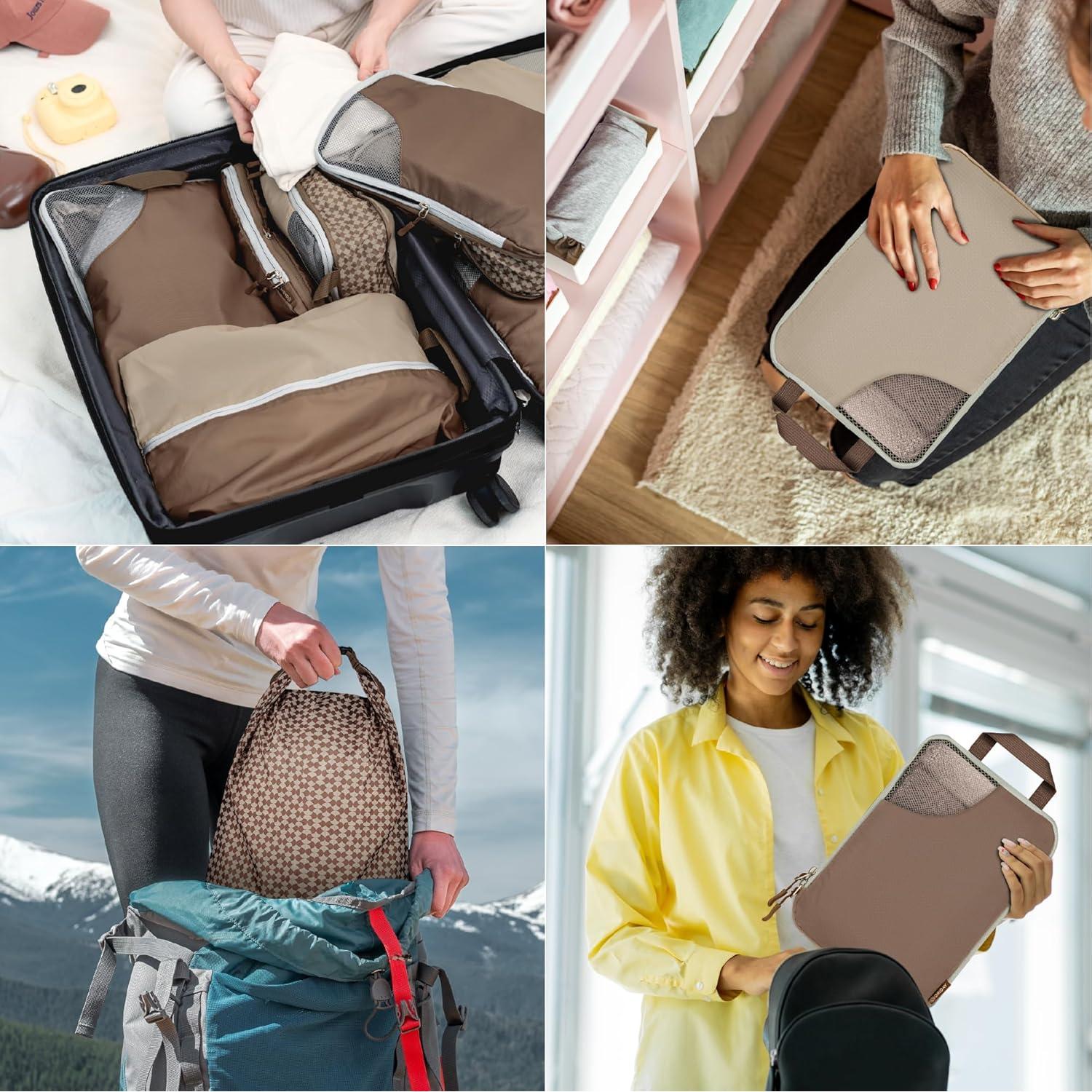 Conjunto de 8 Cubos de Compresión Oriday para Viaje - Beige