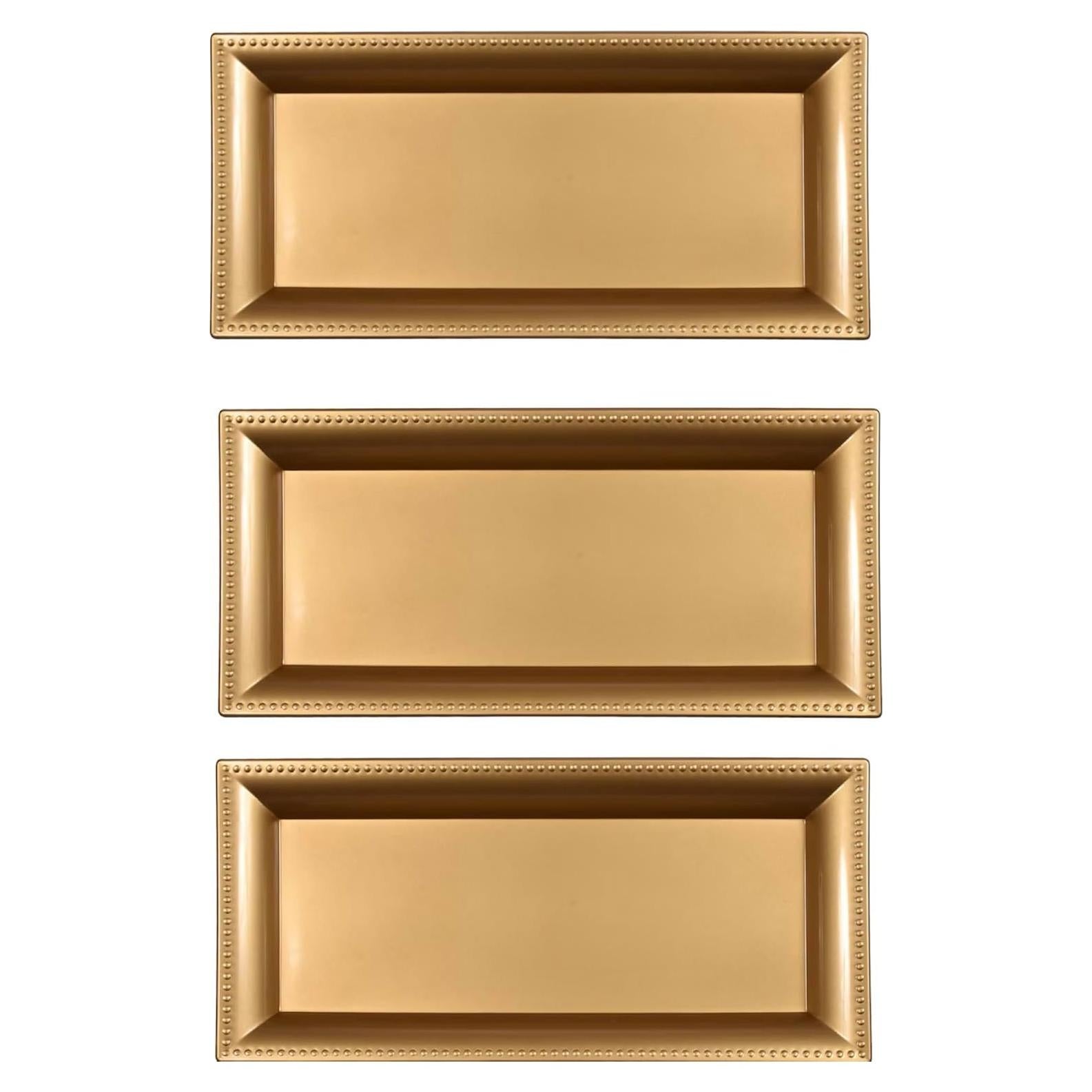 Juego de 3 bandejas decorativas doradas de plástico 35x17 cm