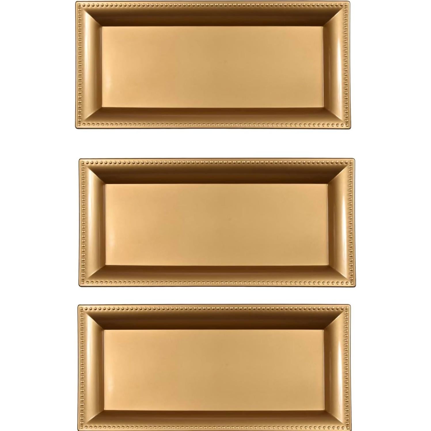 Juego de 3 bandejas decorativas doradas de plástico 35x17 cm