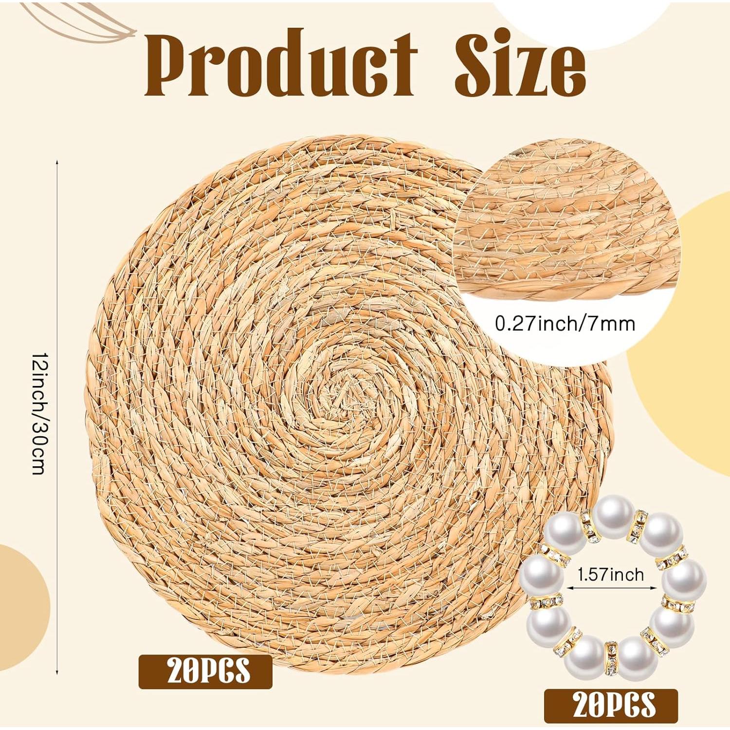 Set de 20 Manteles Individuales Redondos de Juncos 30.48 cm