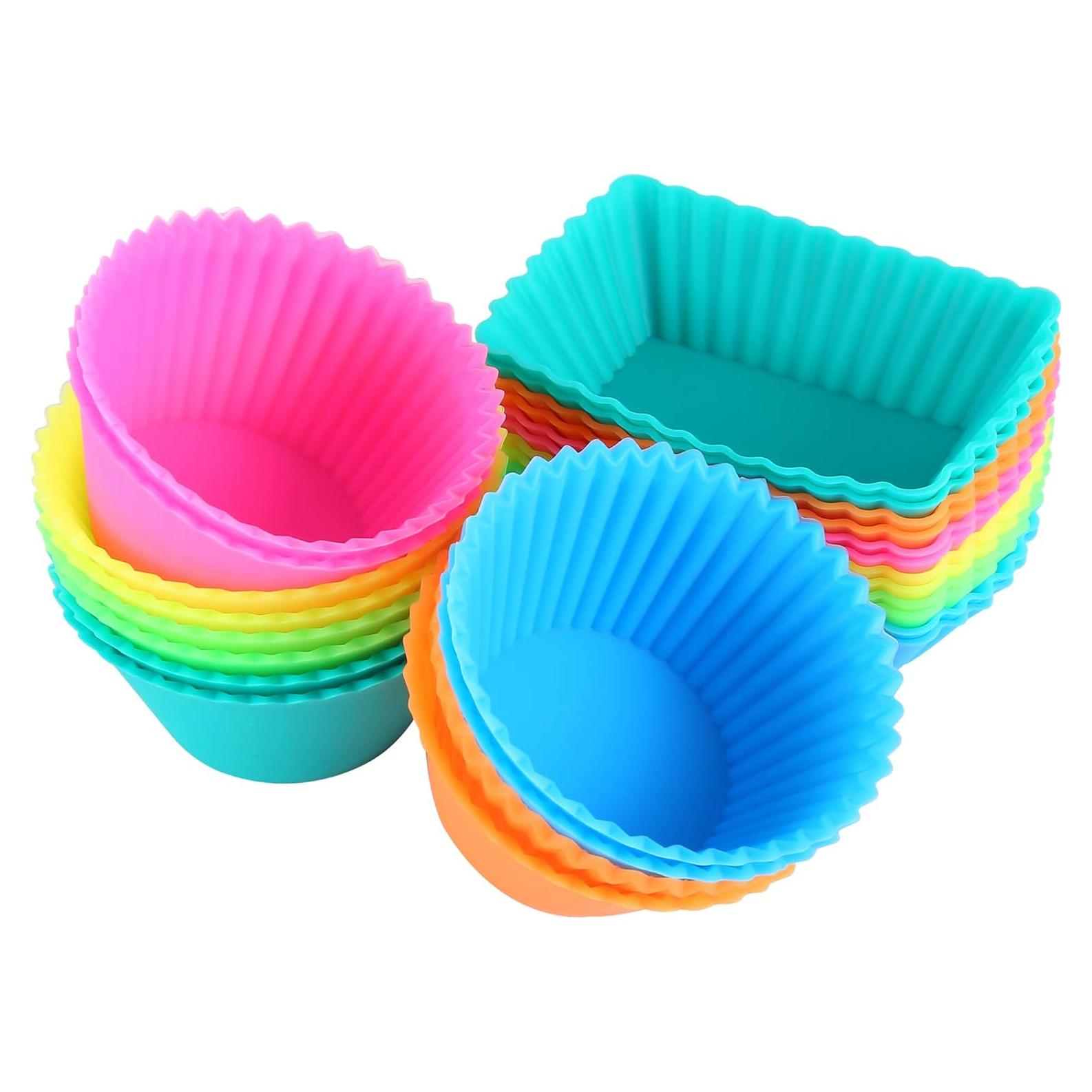 IPOW 24 Tazas de Silicona Reutilizables para Hornear Cupcakes