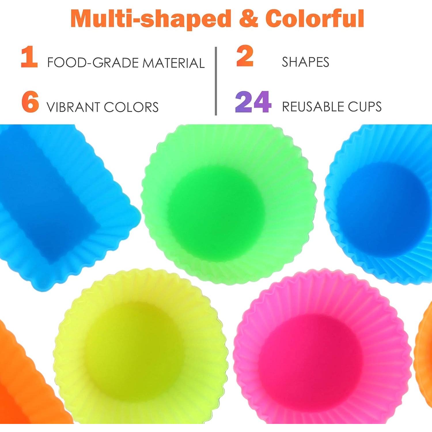 IPOW 24 Tazas de Silicona Reutilizables para Hornear Cupcakes