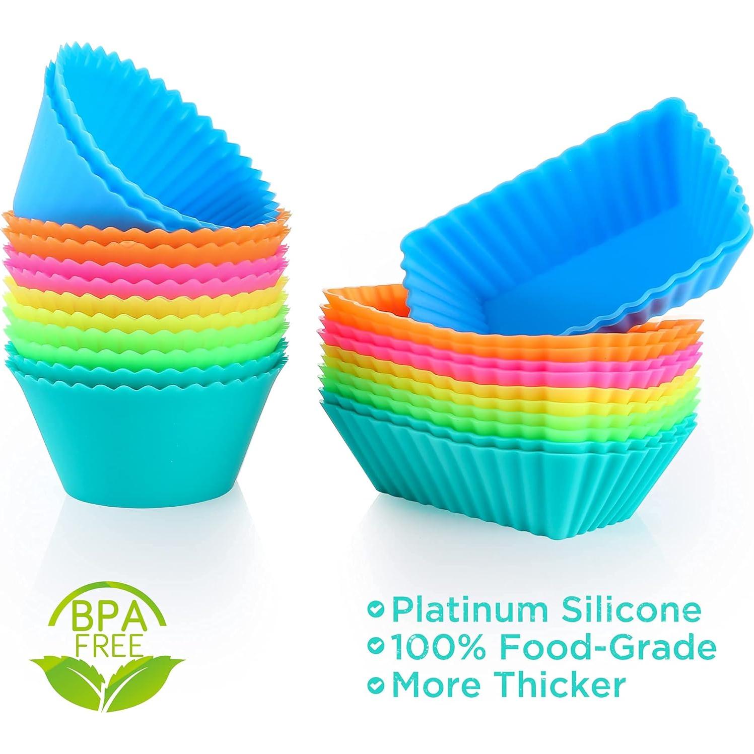 IPOW 24 Tazas de Silicona Reutilizables para Hornear Cupcakes