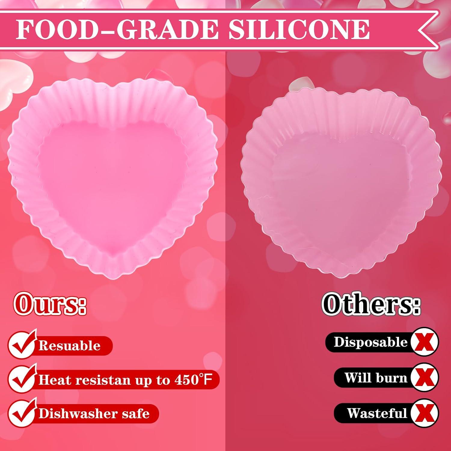 Whaline 36 Tazas de Hornear Silicona Corazón Rosa 7x5x3.2cm