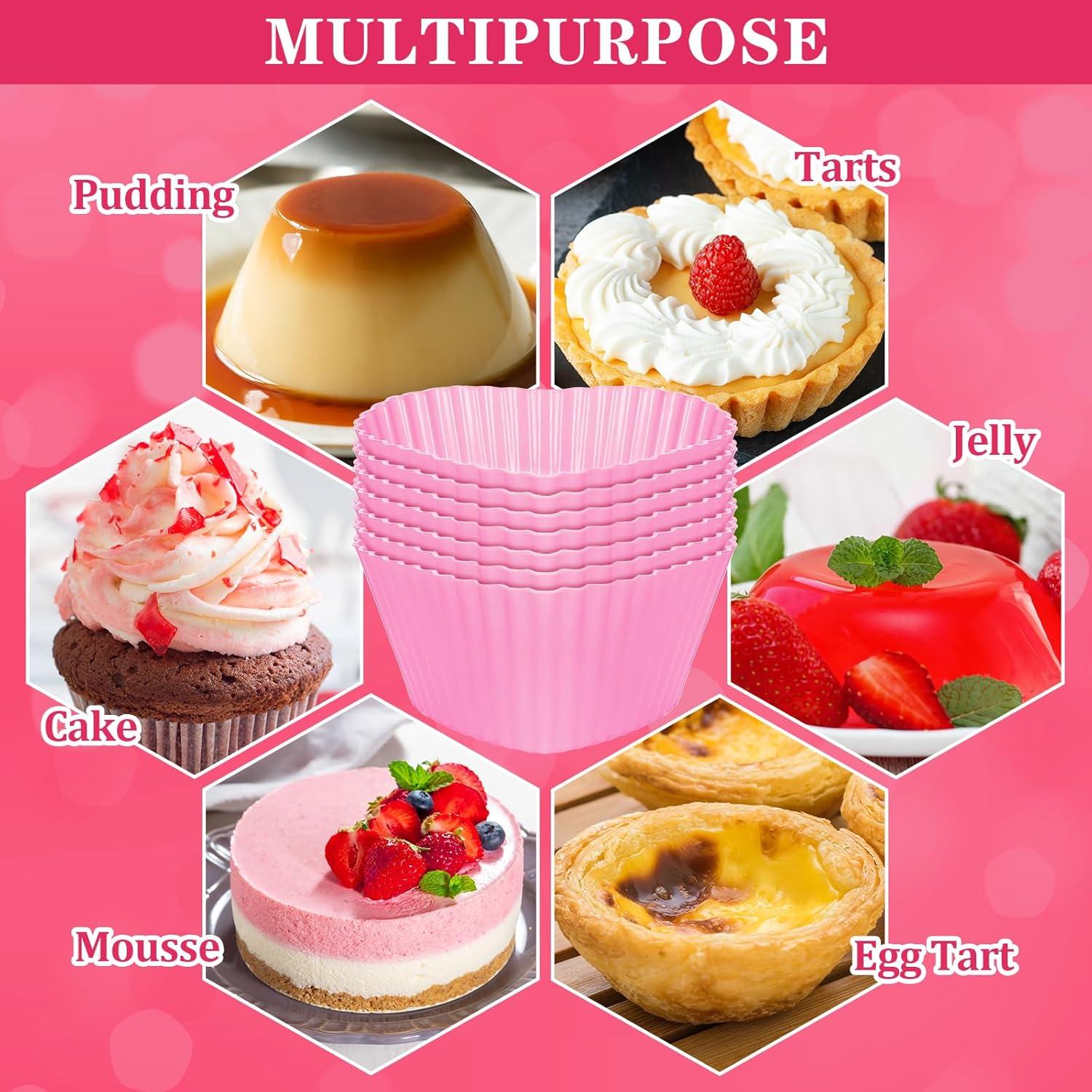 Whaline 36 Tazas de Hornear Silicona Corazón Rosa 7x5x3.2cm