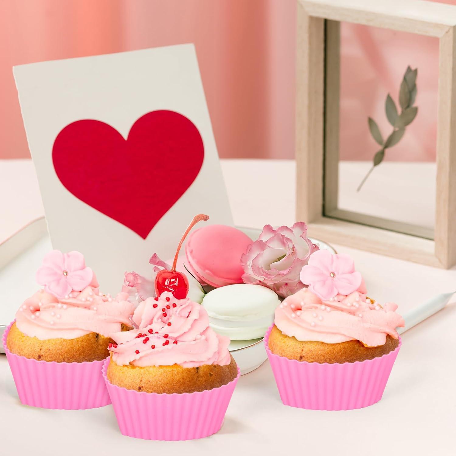 Whaline 36 Tazas de Hornear Silicona Corazón Rosa 7x5x3.2cm