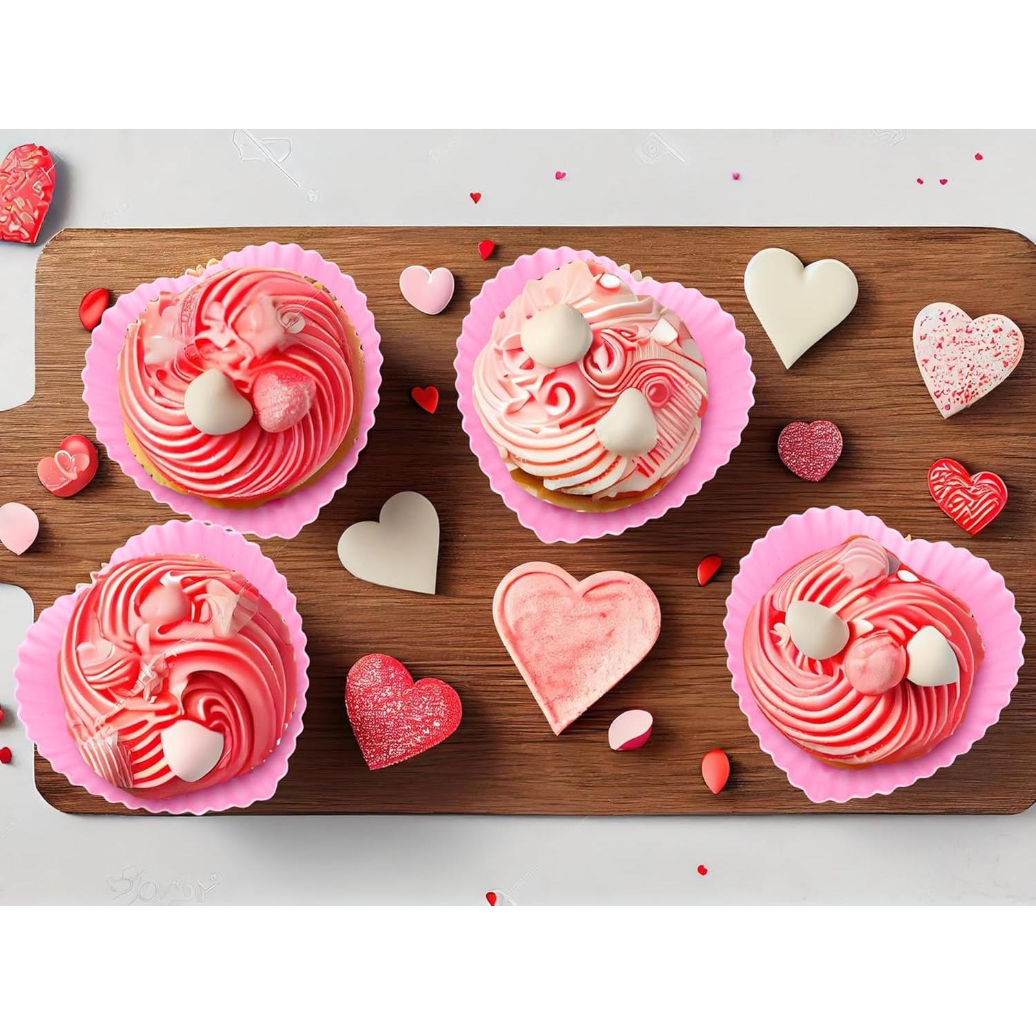 Whaline 36 Tazas de Hornear Silicona Corazón Rosa 7x5x3.2cm