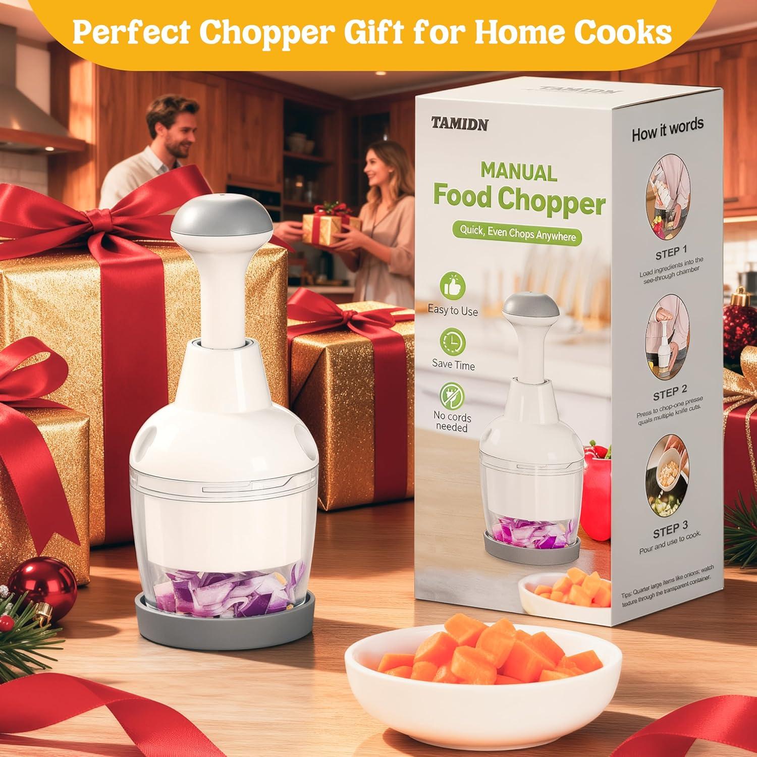 Picador de Alimentos Manual TAMIDN - Cuchillas Inoxidable, Blanco