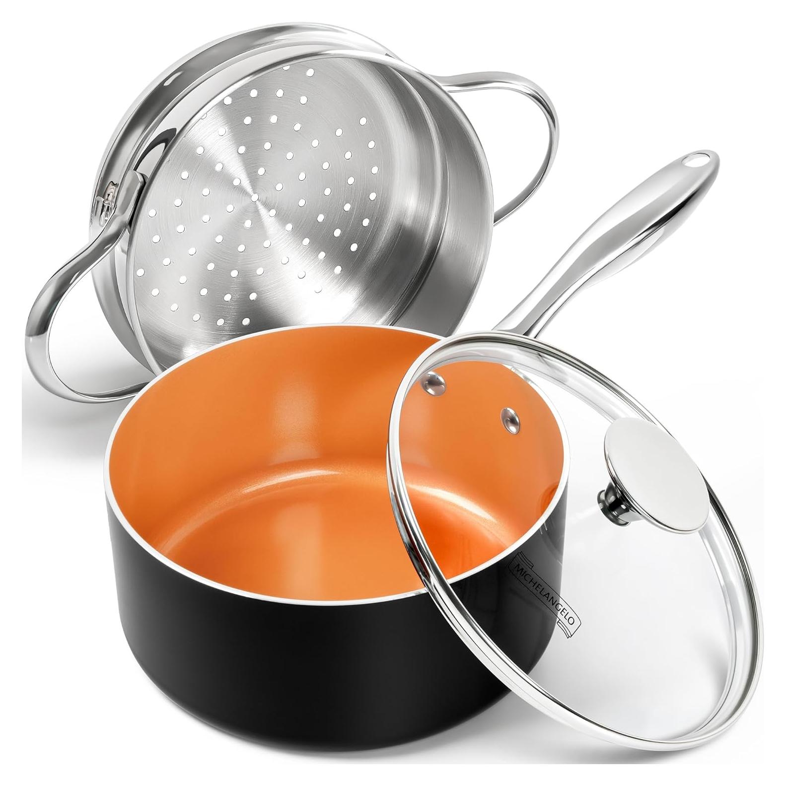 Cacerola Antiadherente Michelangelo 2 Qt con Vaporera y Tapa