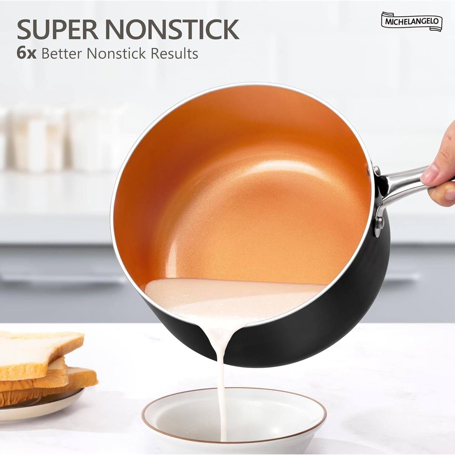 Cacerola Antiadherente Michelangelo 2 Qt con Vaporera y Tapa