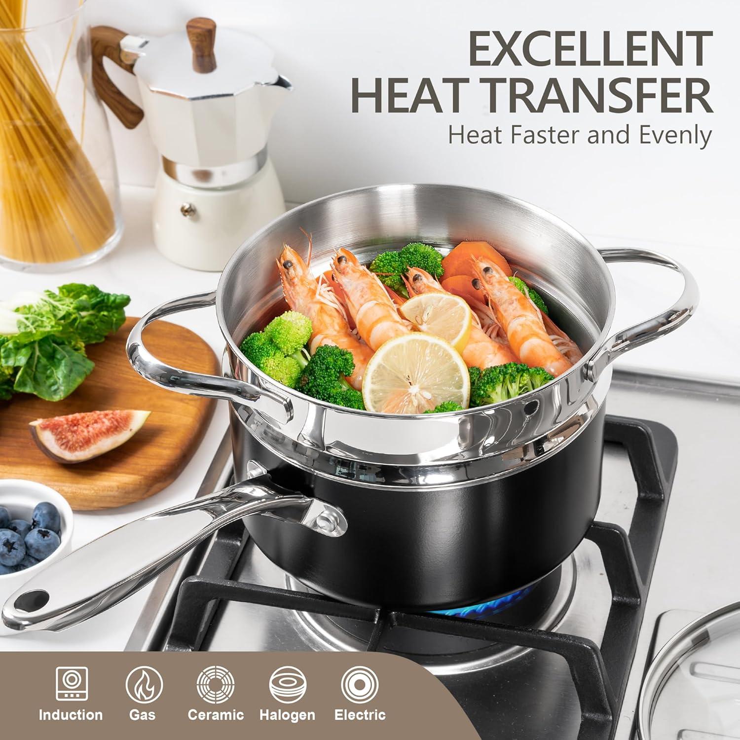 Cacerola Antiadherente Michelangelo 2 Qt con Vaporera y Tapa