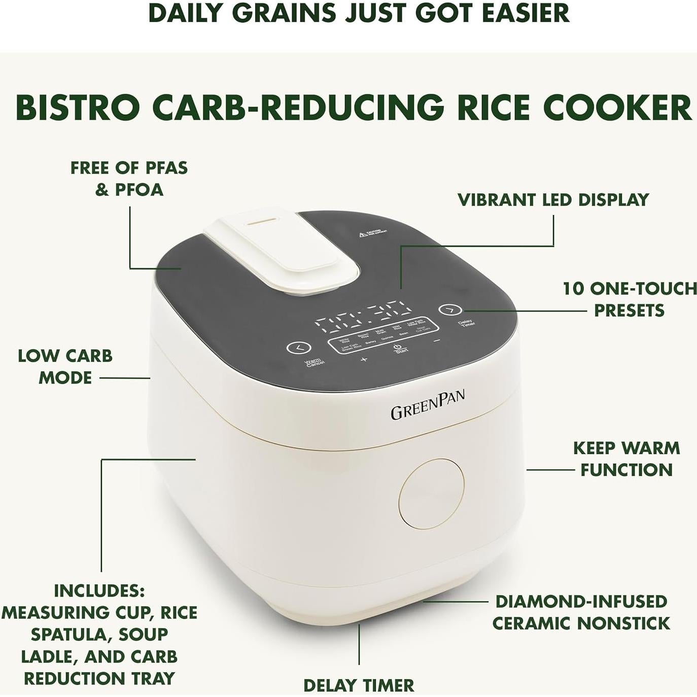 Cocedor de Arroz GreenPan Pro 8 Tazas Cerámica Antiadherente