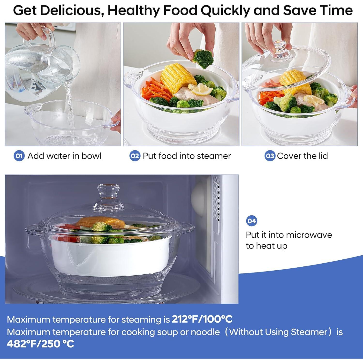 Vaporera de vidrio EliteVibe 1.5L apta para microondas y horno