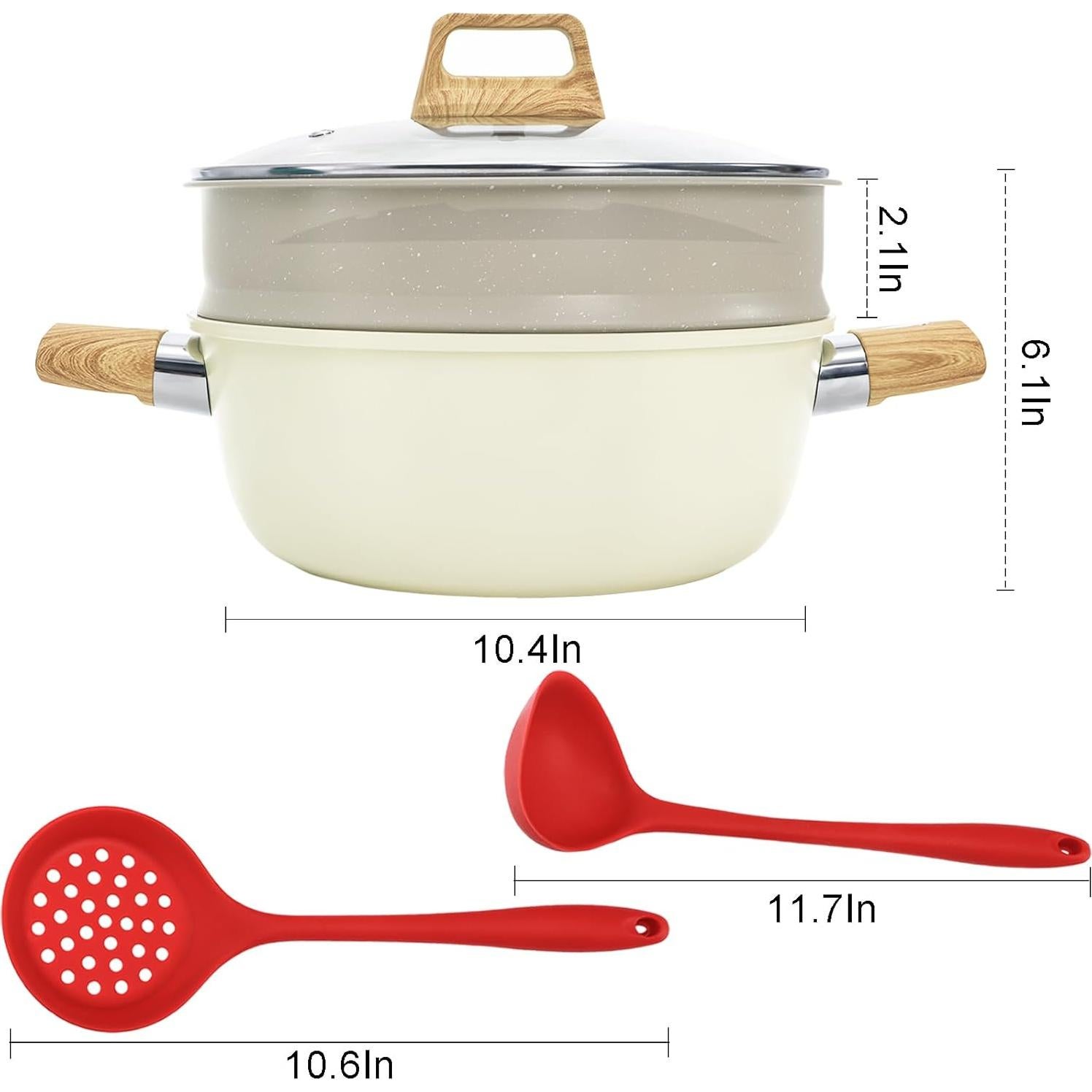 Olla de Cerámica WUWEOT 4 Qt Antiadherente con Canasta Vapor