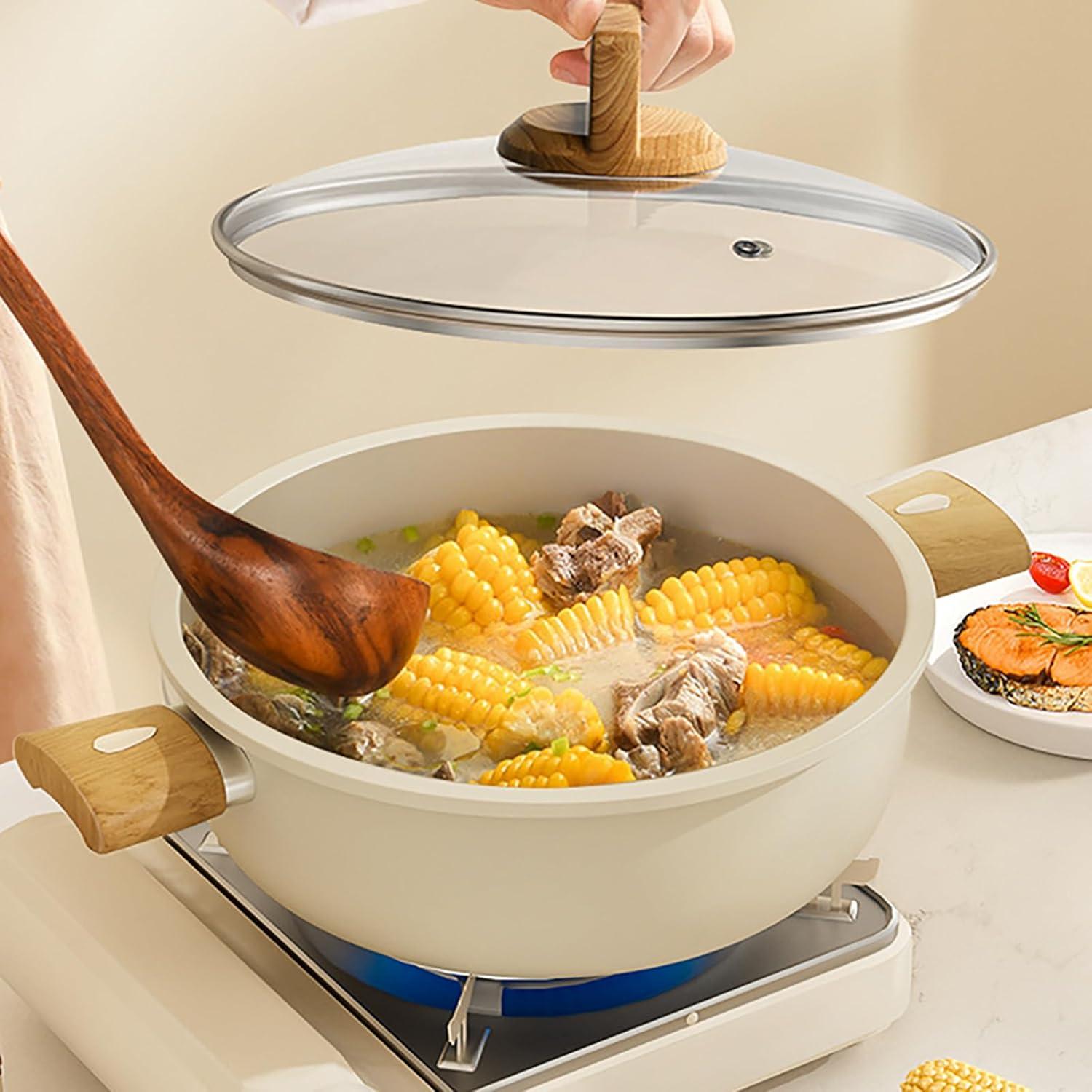 Olla de Cerámica WUWEOT 4 Qt Antiadherente con Canasta Vapor