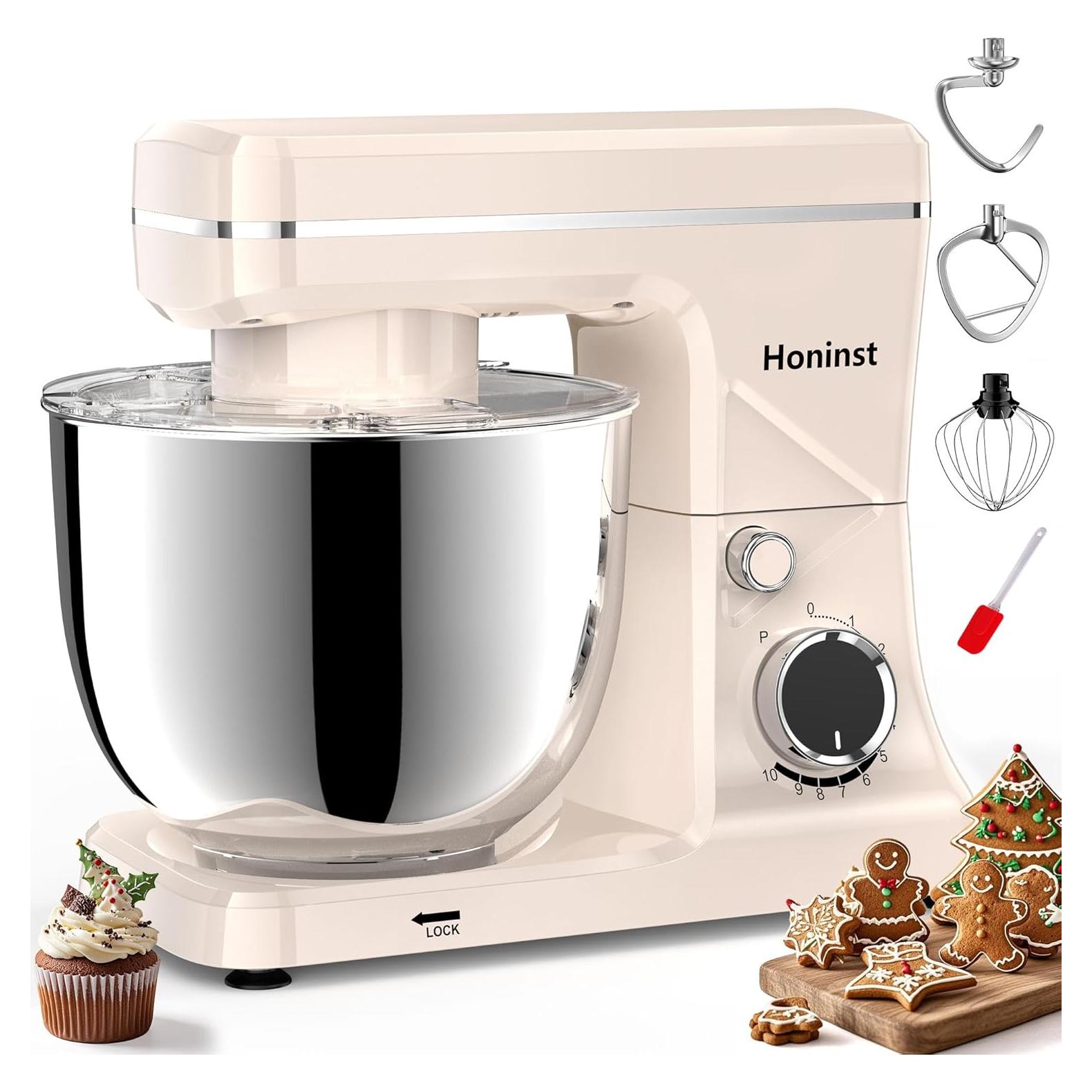 Batidora de pie Honinst 6QT 10 velocidades beige con accesorios