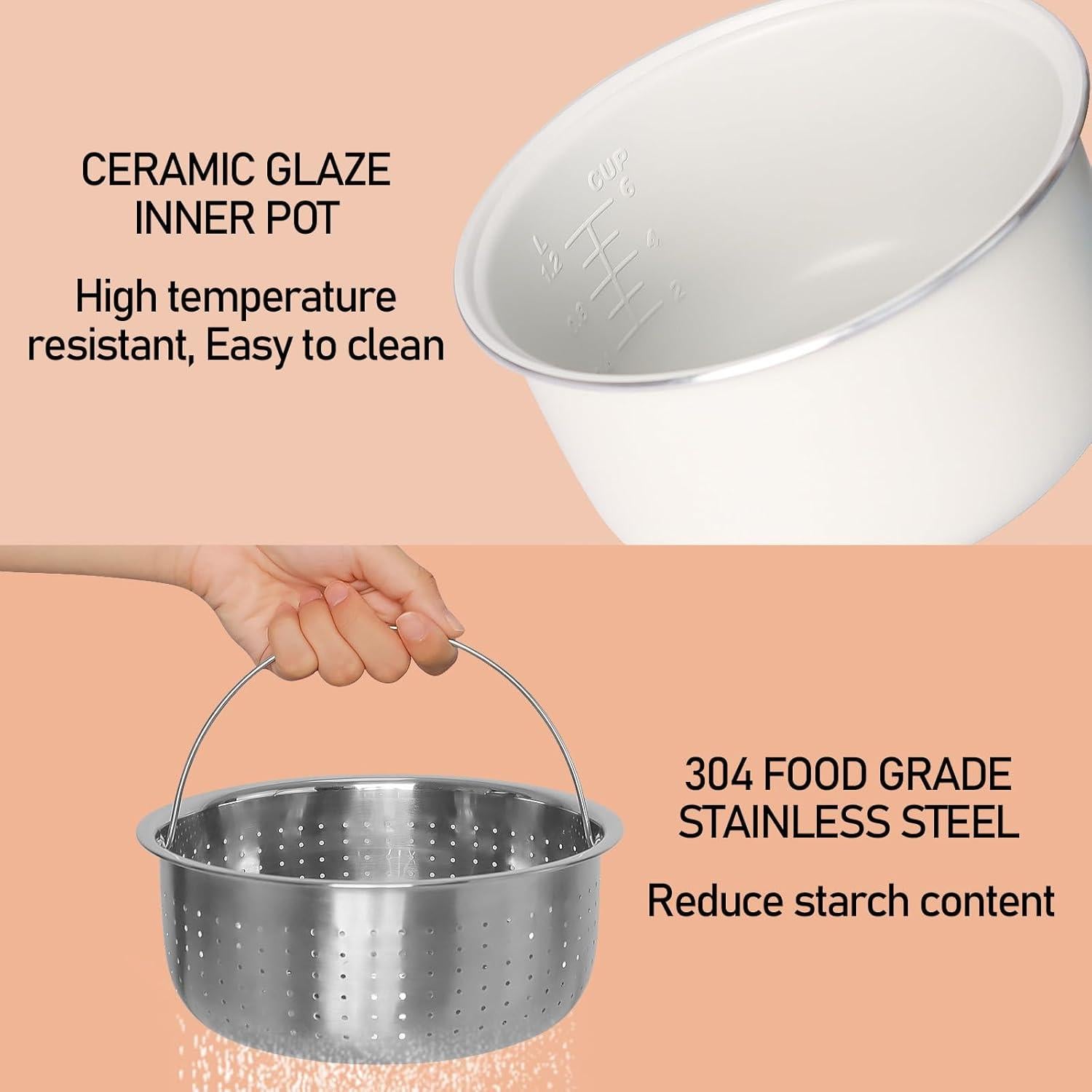 Olla Arrocera KDSPAROS 3L Baja en Carbohidratos y Azúcar