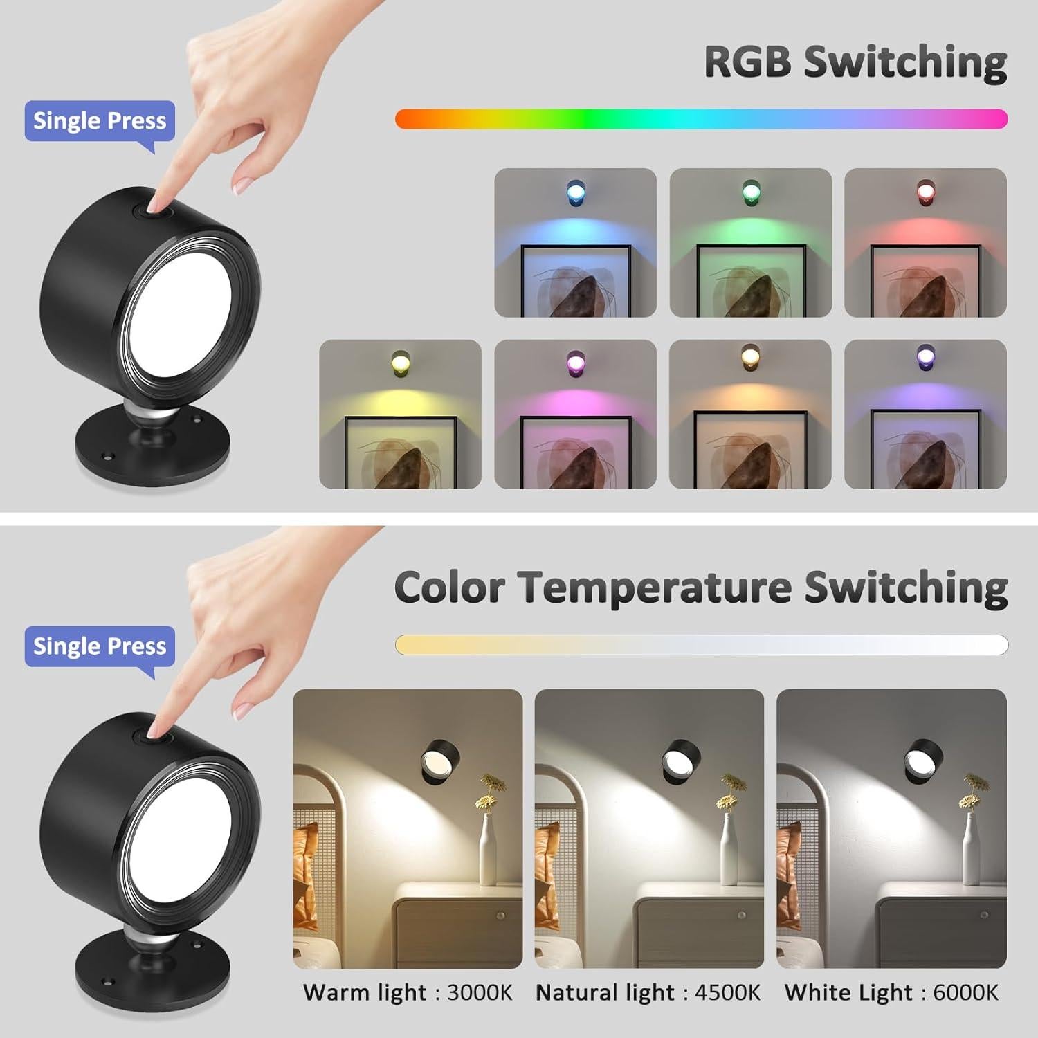 Luces de Pared LED Lightbiz 3 Pcs RGB Recargables 3000mAh