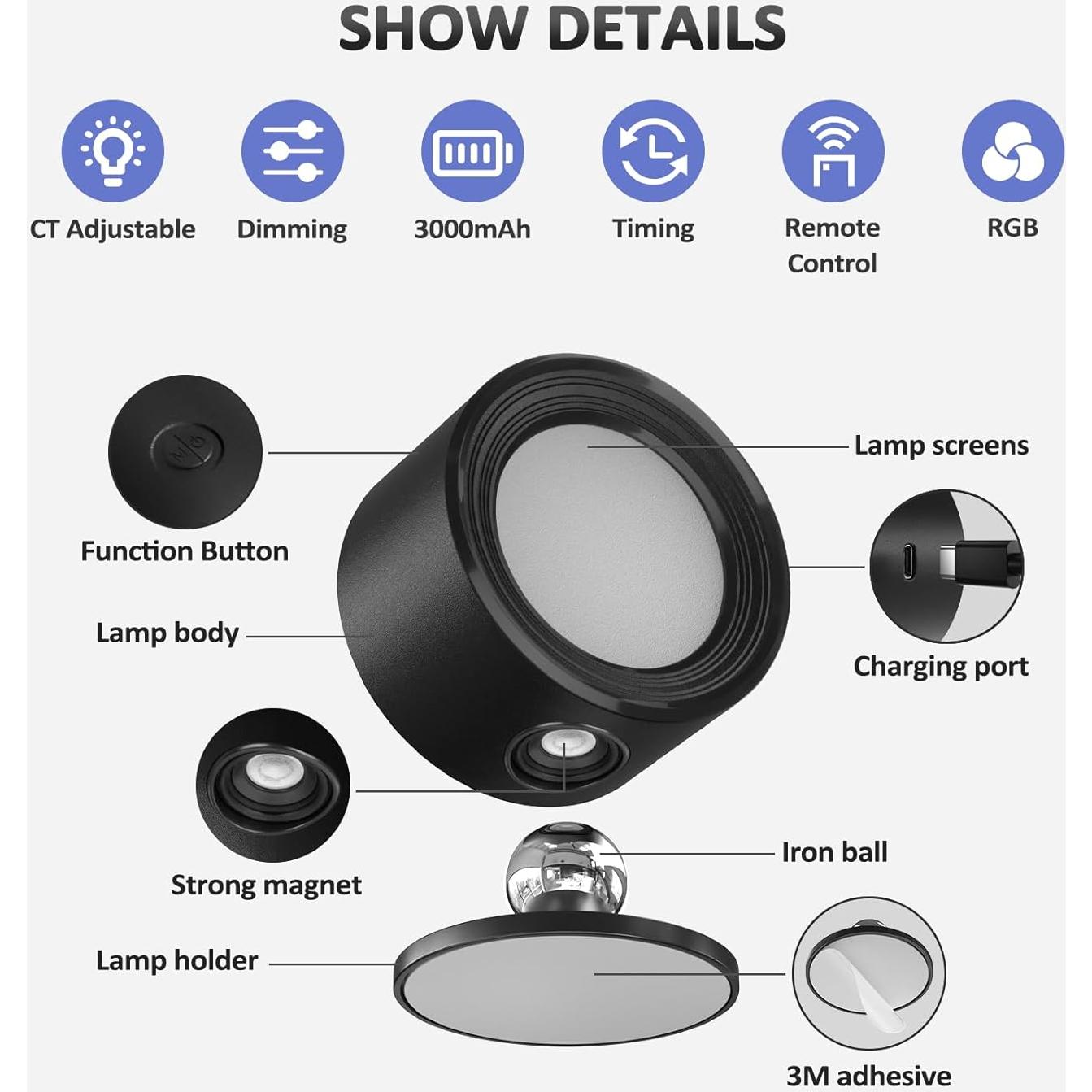 Luces de Pared LED Lightbiz 3 Pcs RGB Recargables 3000mAh