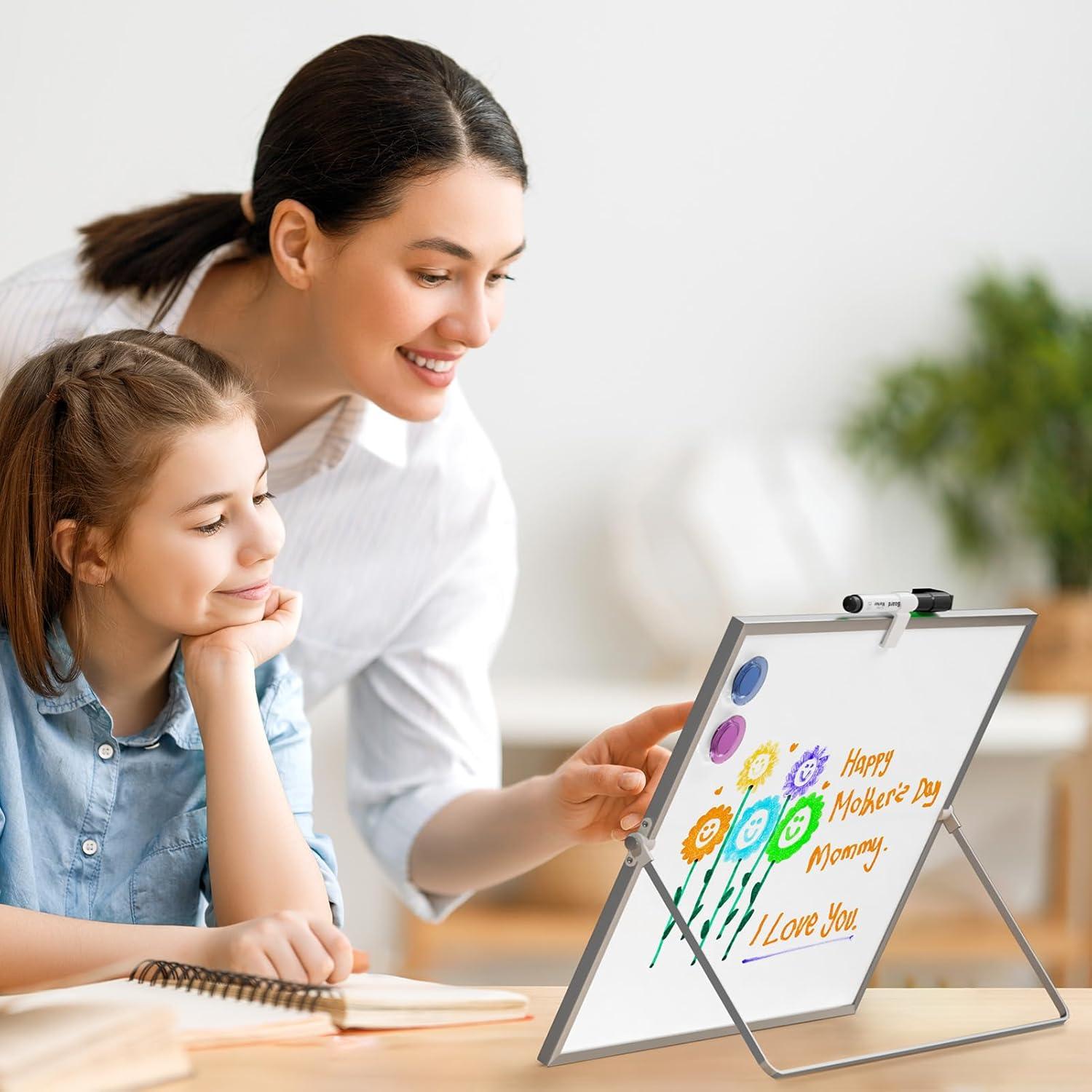 Pizarra Blanca Magnética Doble Cara MaxGear 25.4 cm con Soporte