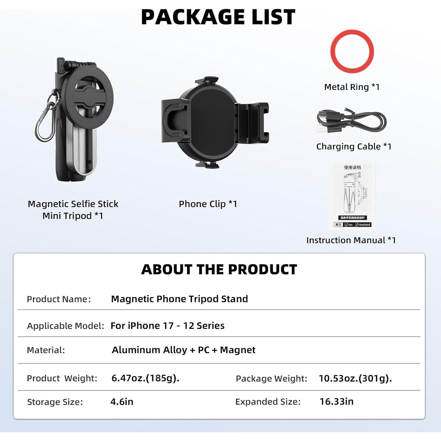 Trípode Mini de Selfie Magnético Heyi FMUSA0081 4-en-1