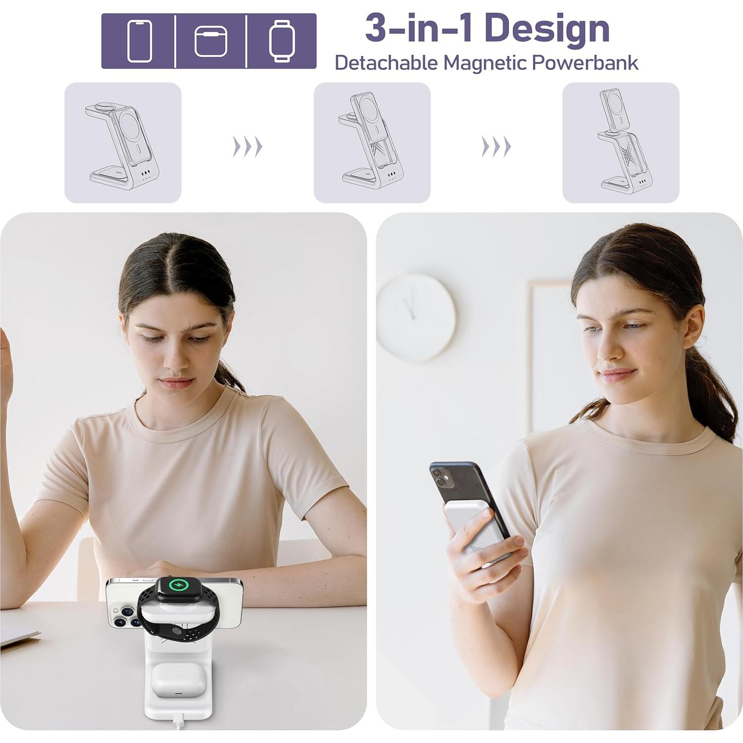 Estación de Carga Inalámbrica 3 en 1 Smtcsl 5000mAh Blanca