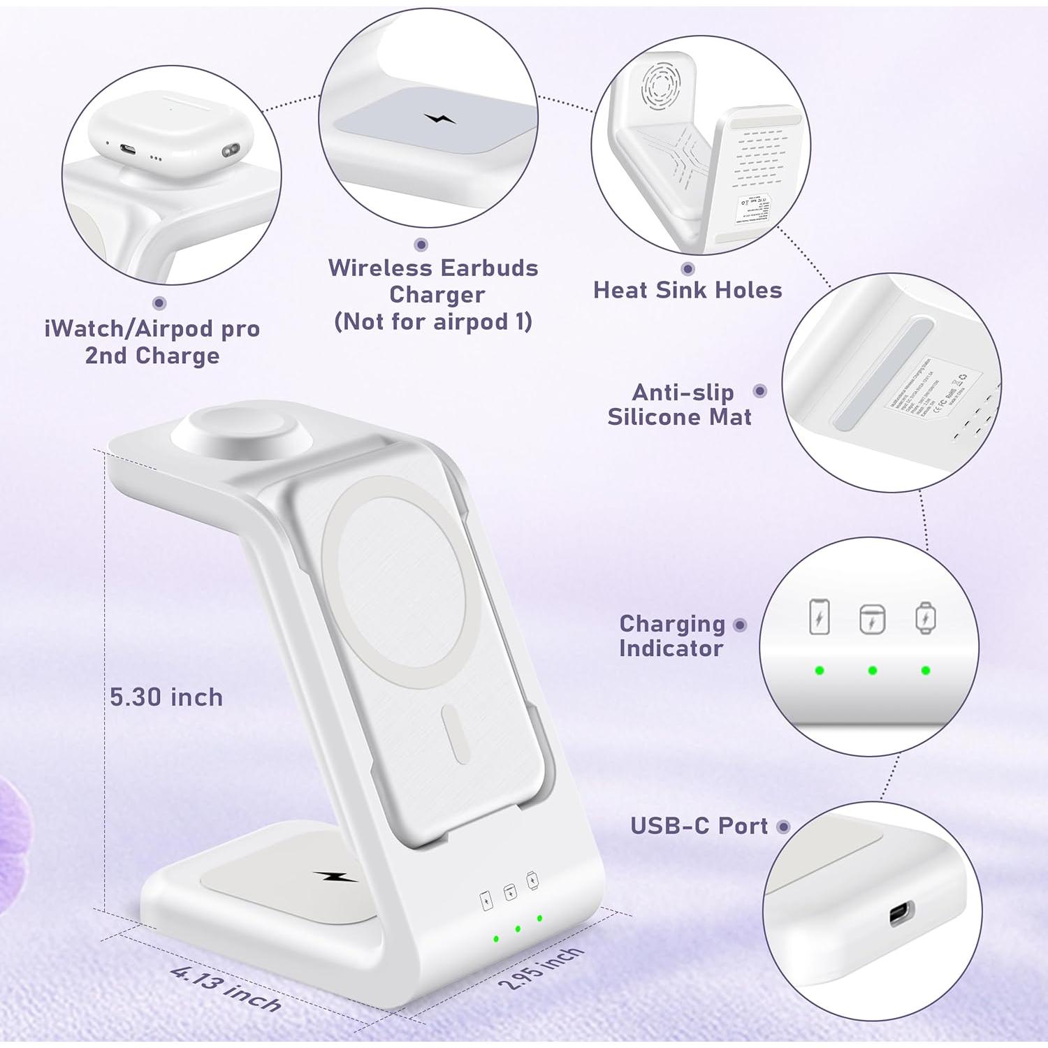 Estación de Carga Inalámbrica 3 en 1 Smtcsl 5000mAh Blanca