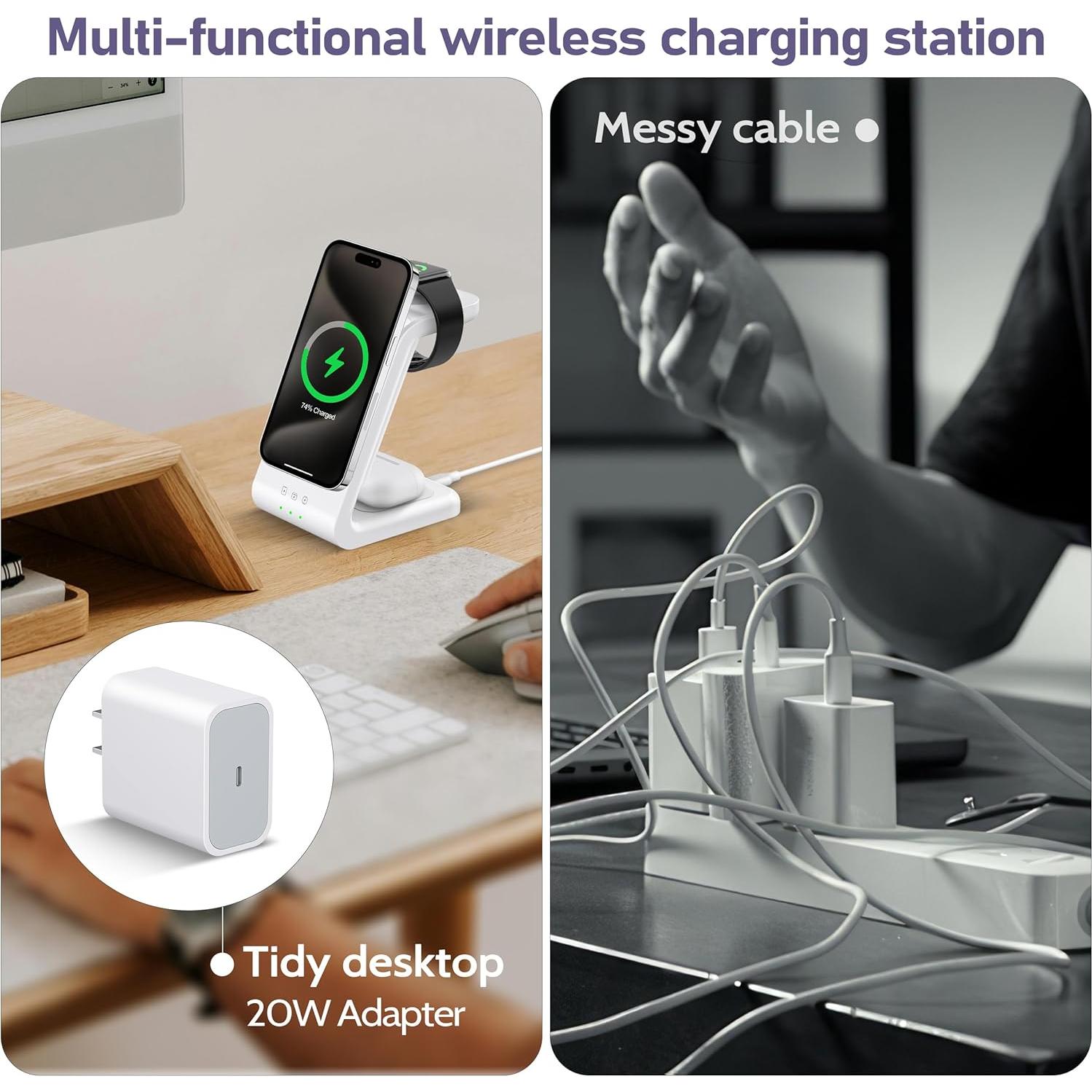 Estación de Carga Inalámbrica 3 en 1 Smtcsl 5000mAh Blanca