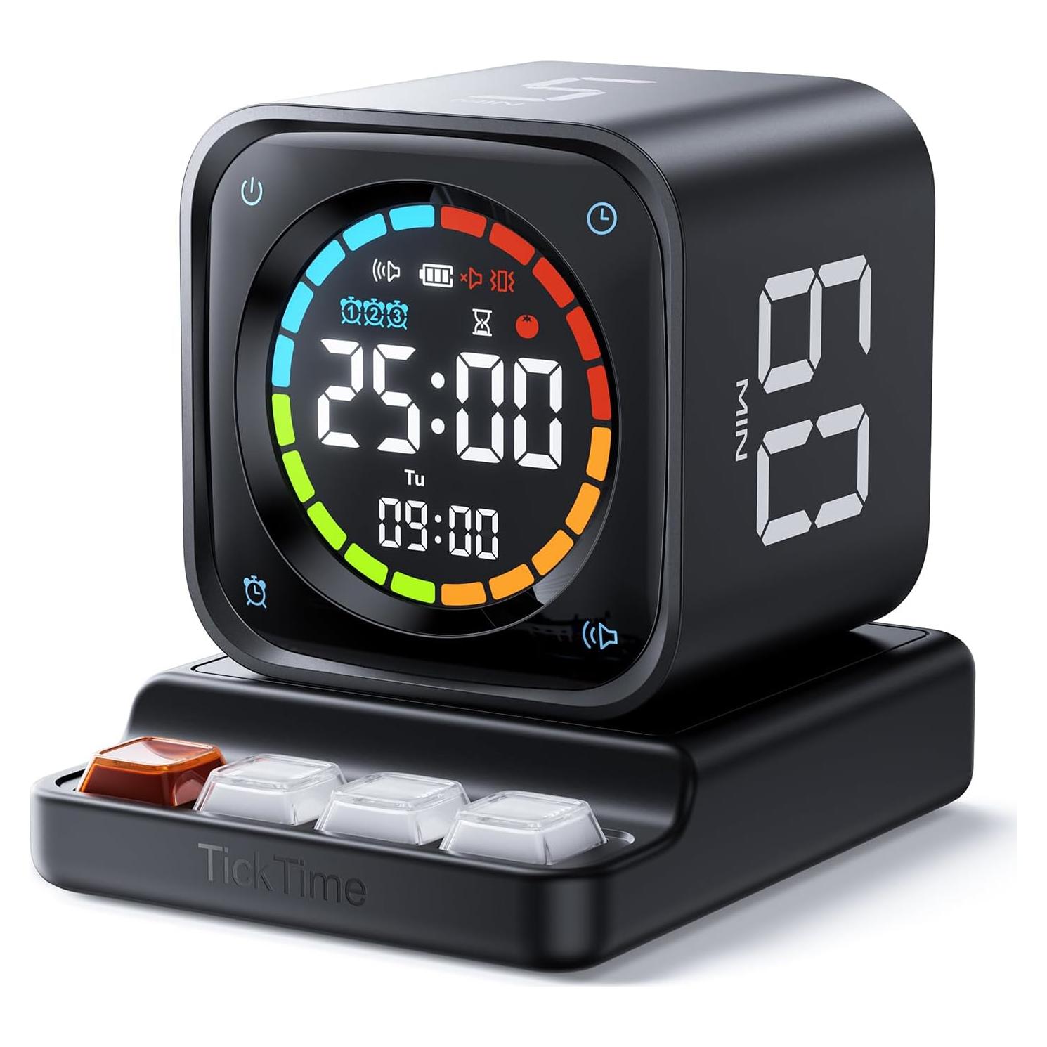Temporizador Pomodoro Ticktime TK3 Negro, Cronómetro con 3 Alarmas