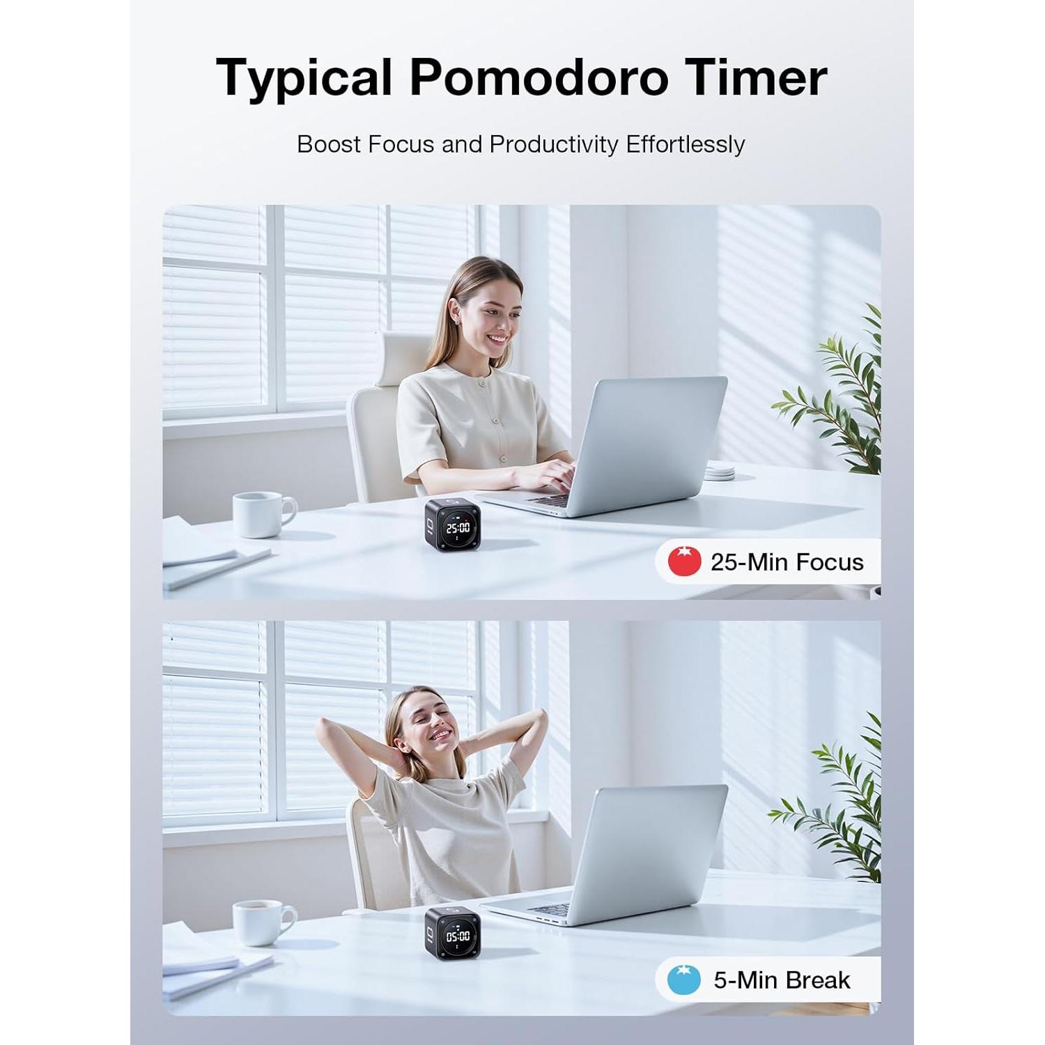 Temporizador Pomodoro Ticktime TK3 Negro, Cronómetro con 3 Alarmas