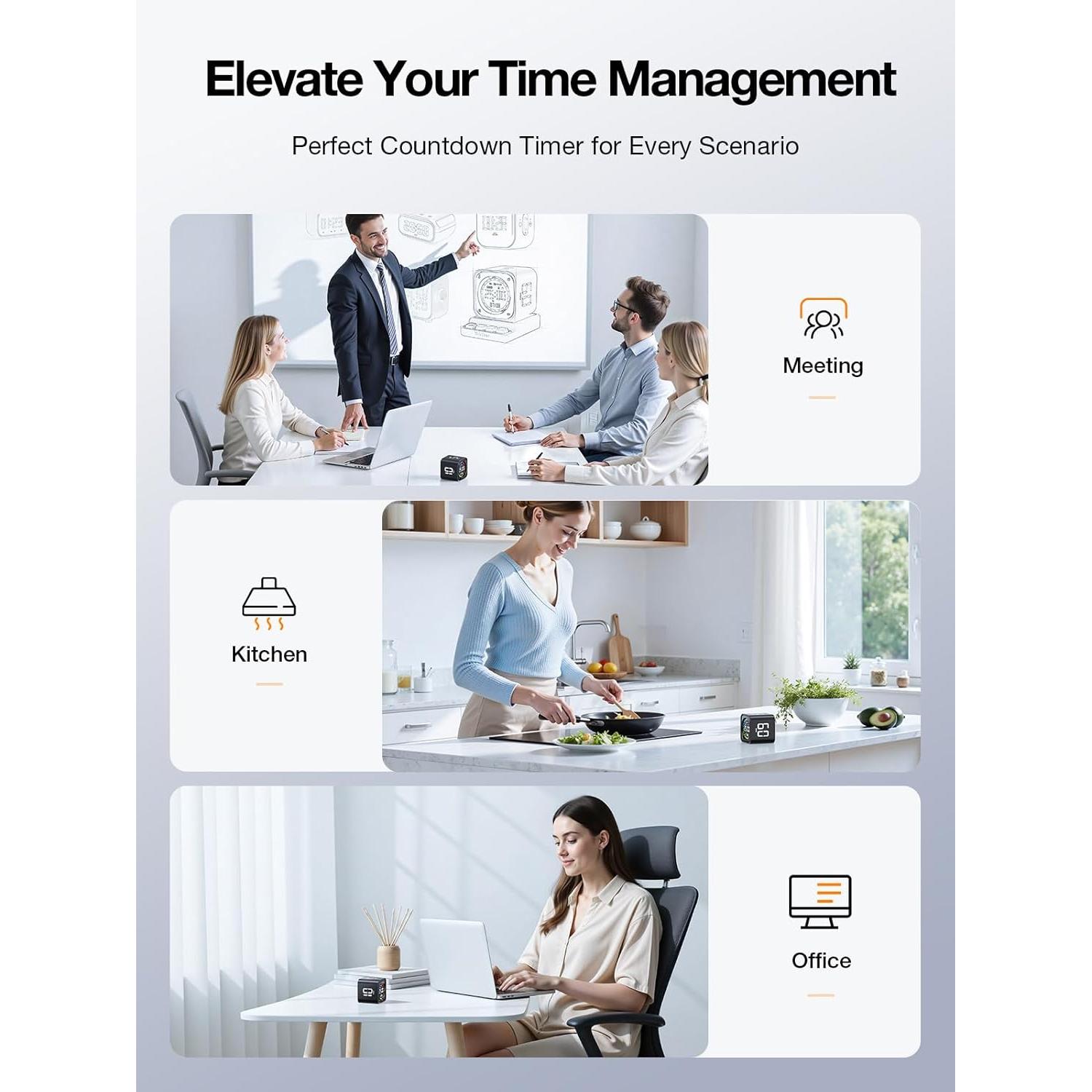 Temporizador Pomodoro Ticktime TK3 Negro, Cronómetro con 3 Alarmas