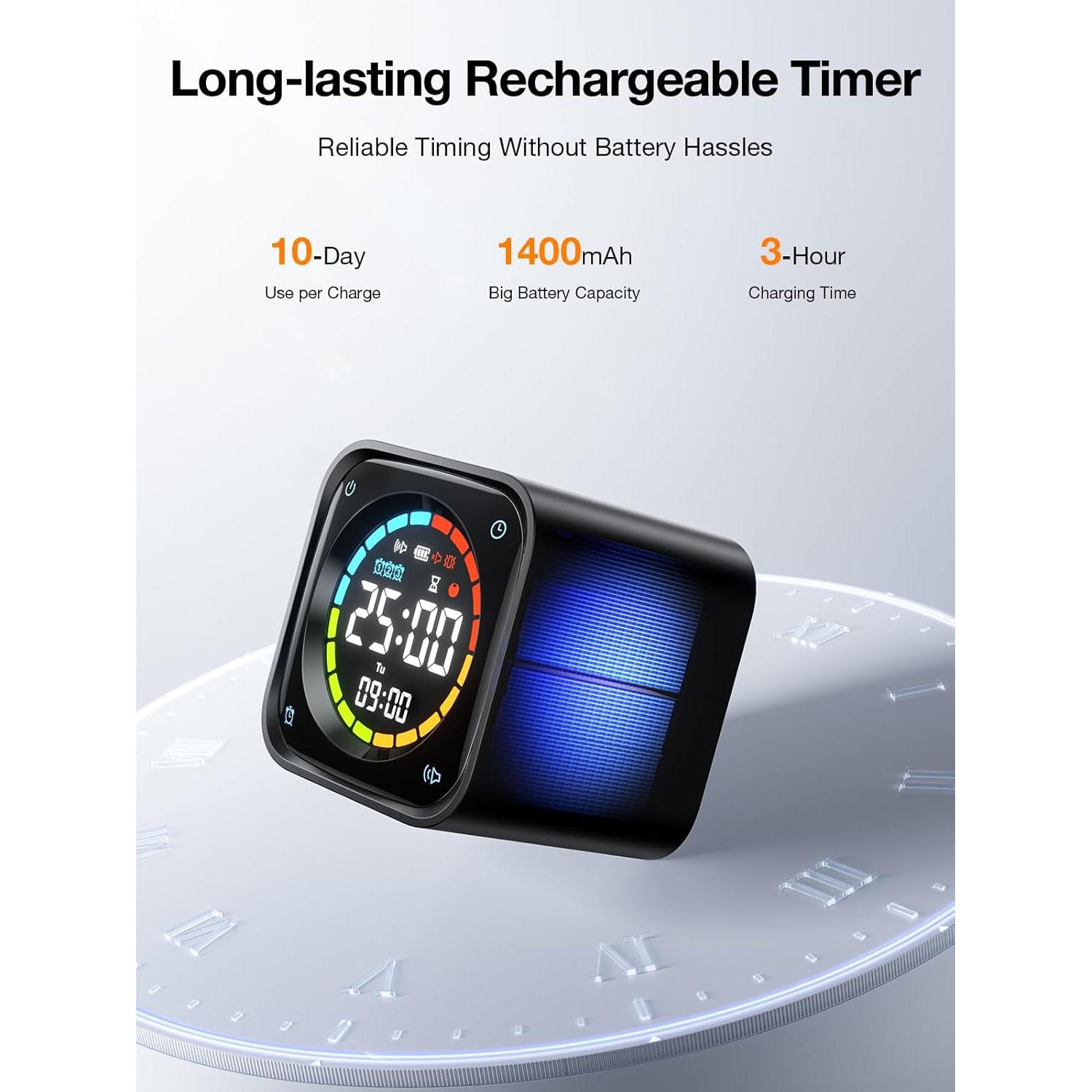 Temporizador Pomodoro Ticktime TK3 Negro, Cronómetro con 3 Alarmas