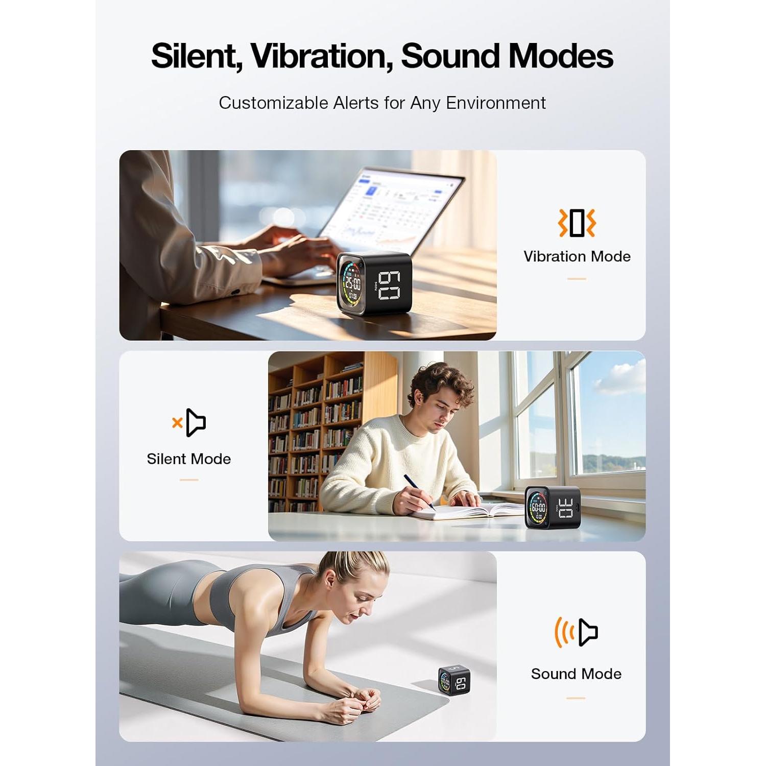 Temporizador Pomodoro Ticktime TK3 Negro, Cronómetro con 3 Alarmas