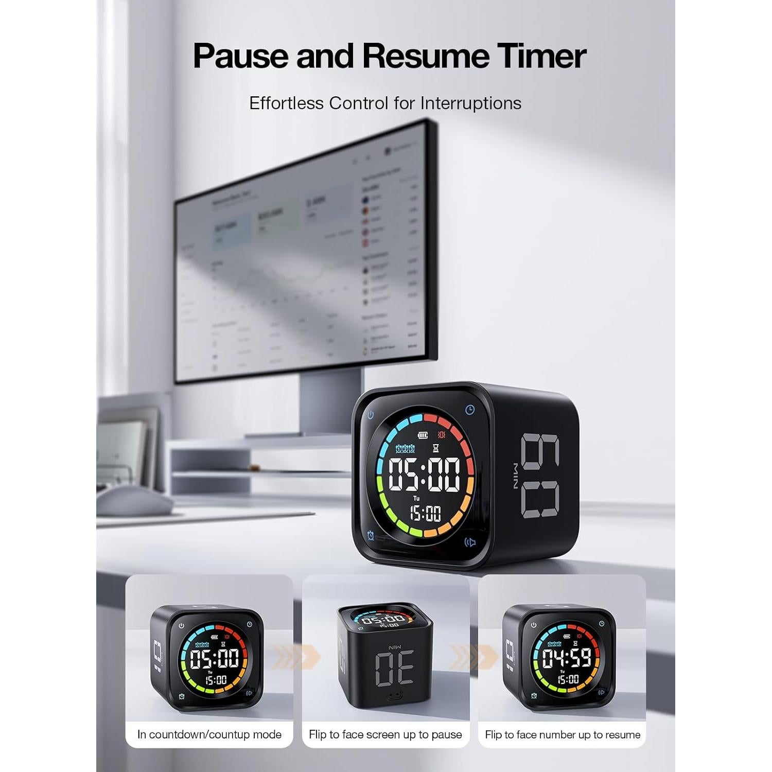 Temporizador Pomodoro Ticktime TK3 Negro, Cronómetro con 3 Alarmas