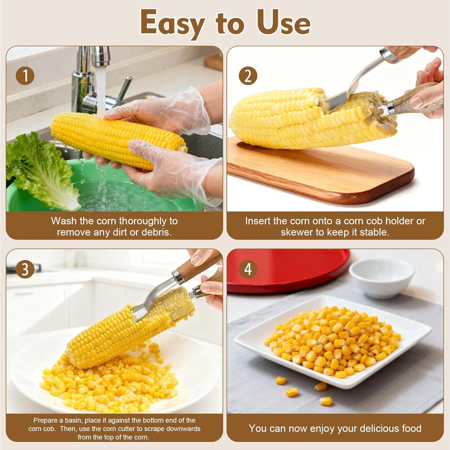 Pelador de Maíz OMGOD con Mango de Madera y Sujetadores