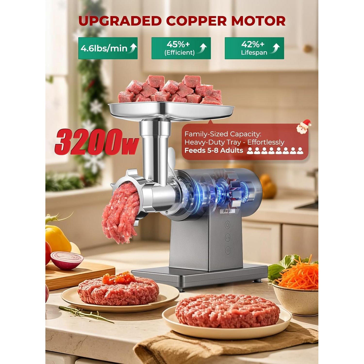 Picadora de Carne Eléctrica Flyseago 3200W Multifuncional