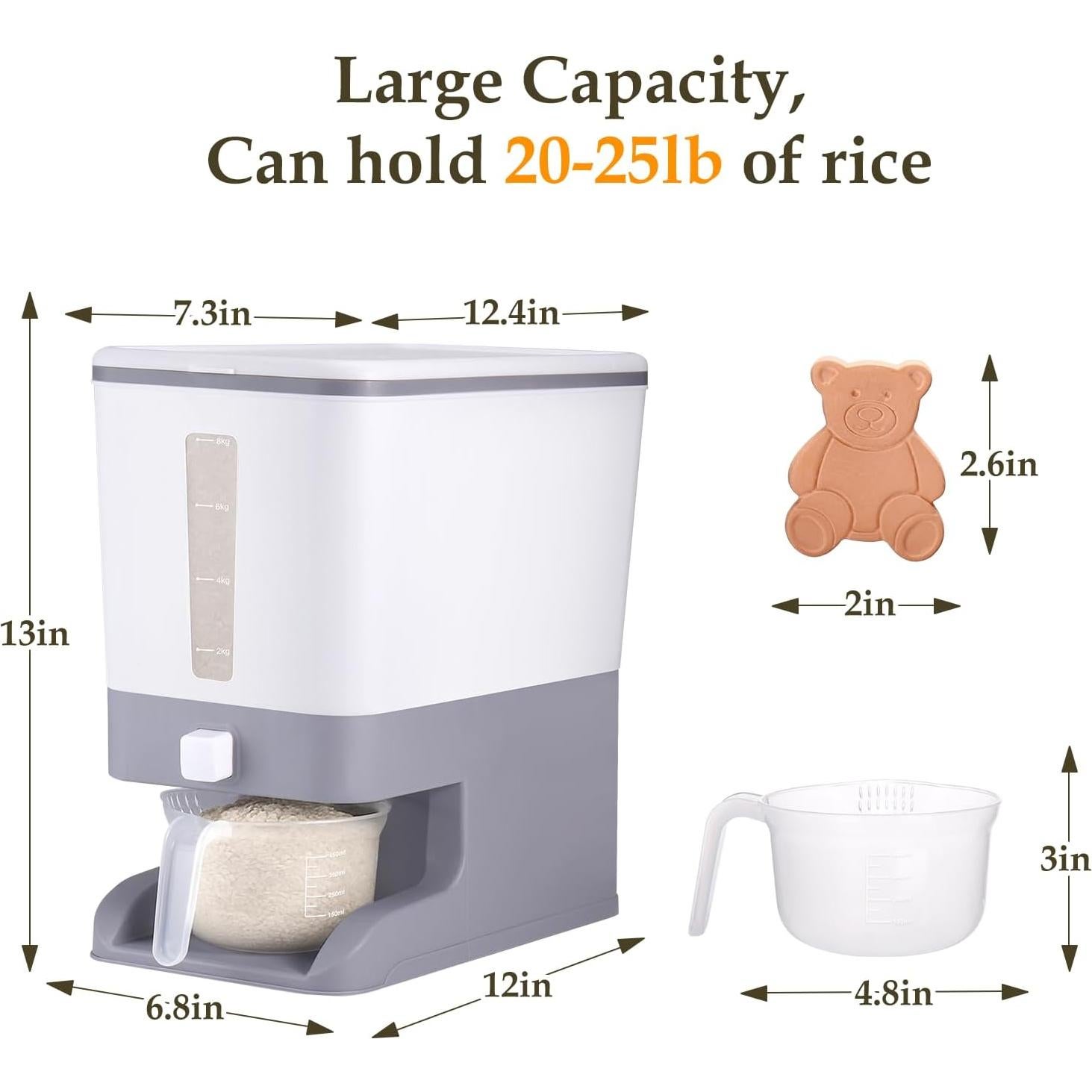 Dispensador de Arroz Juome 11.3 kg con Taza Medidora y Sello Hermético