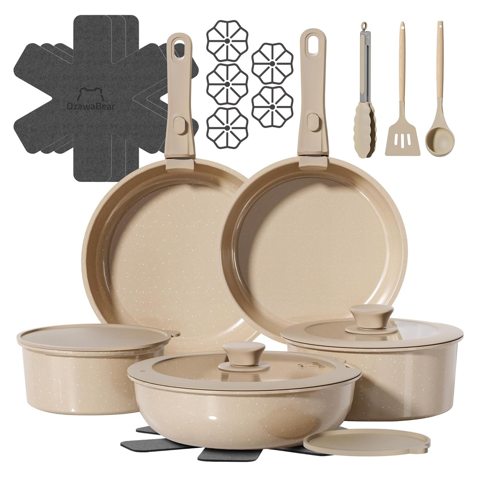 Juego de 23 Piezas de Ollas y Sartenes OzawaBear Antiadherente