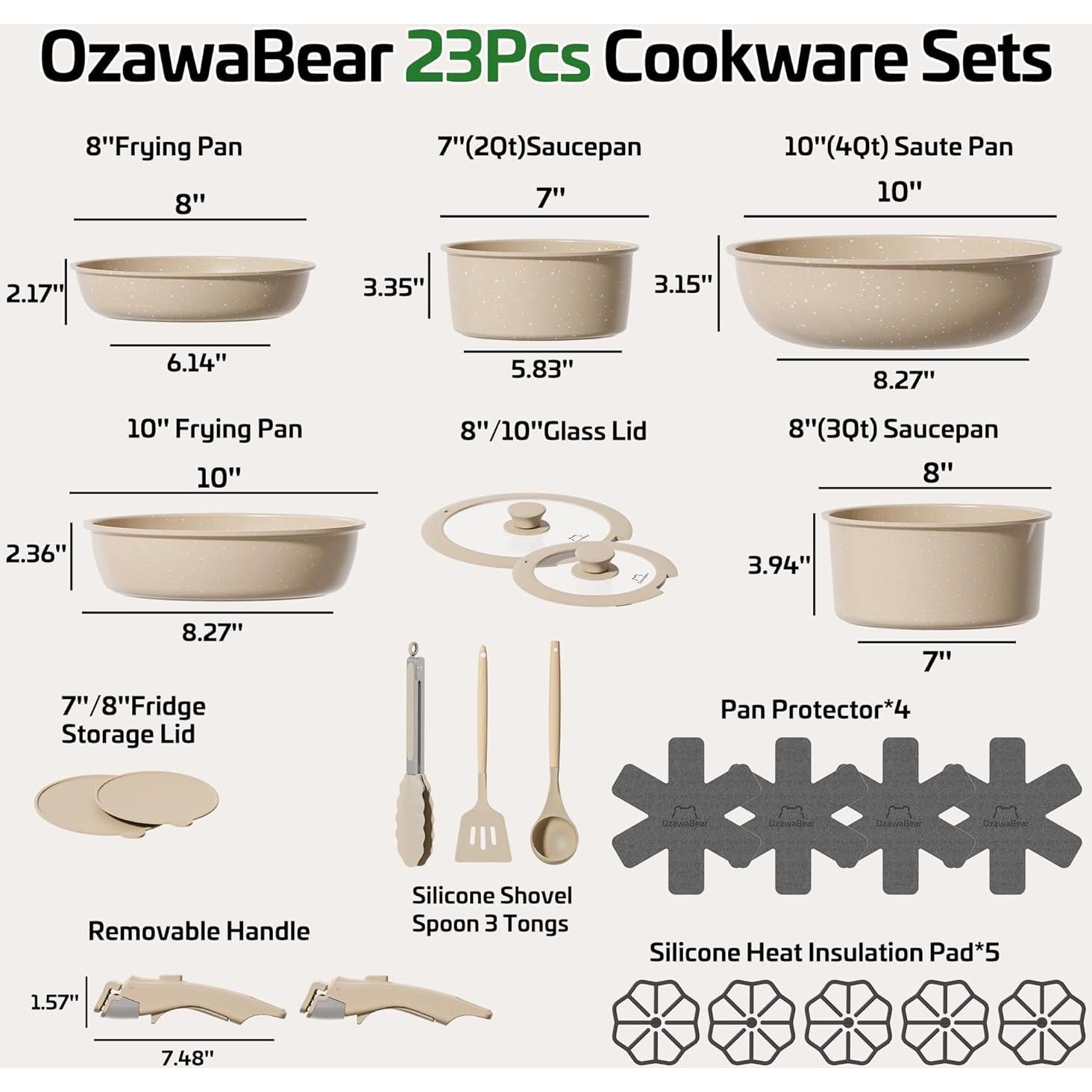 Juego de 23 Piezas de Ollas y Sartenes OzawaBear Antiadherente