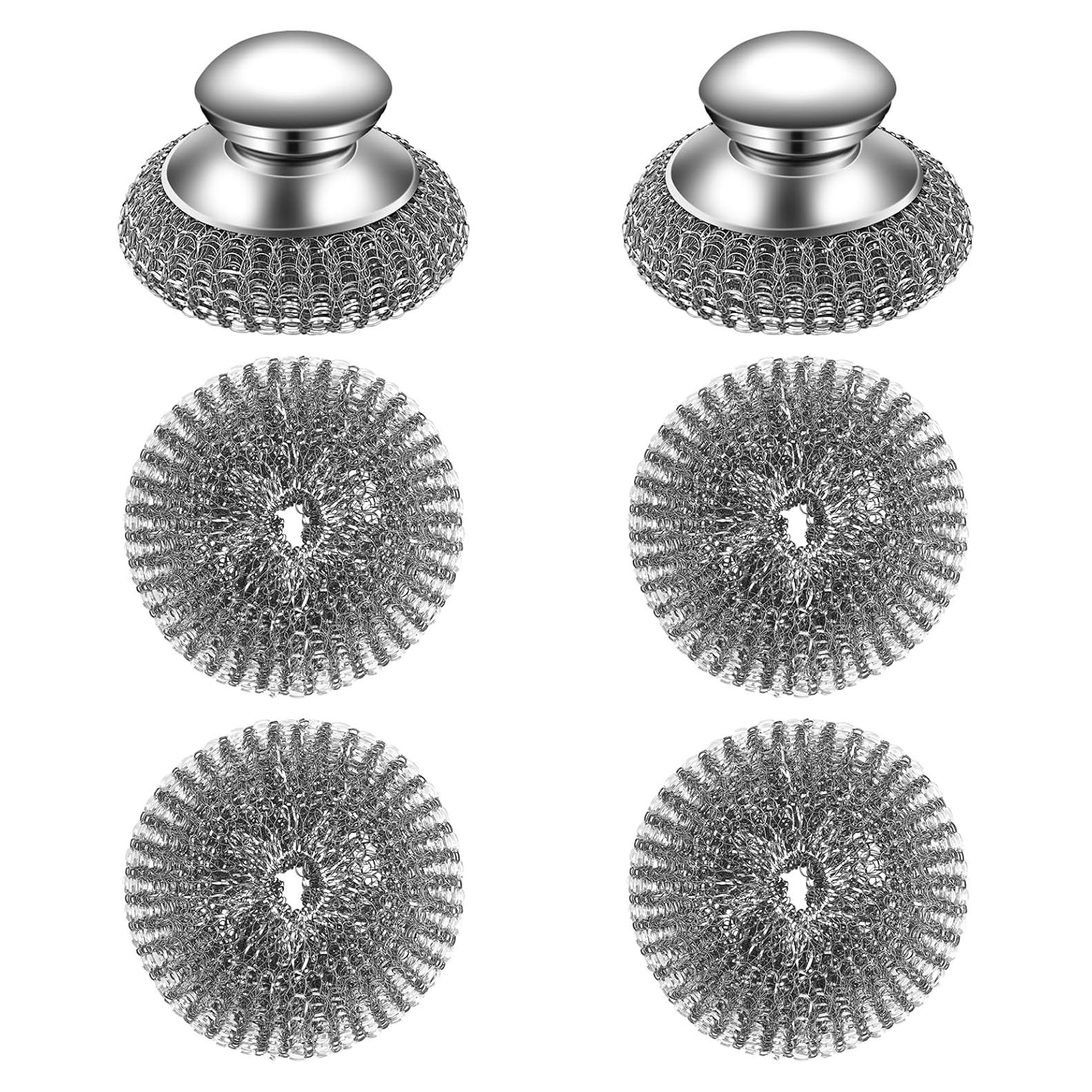 Juego de estropajos de acero inoxidable KTOJOY con 2 mangos y 4 almohadillas