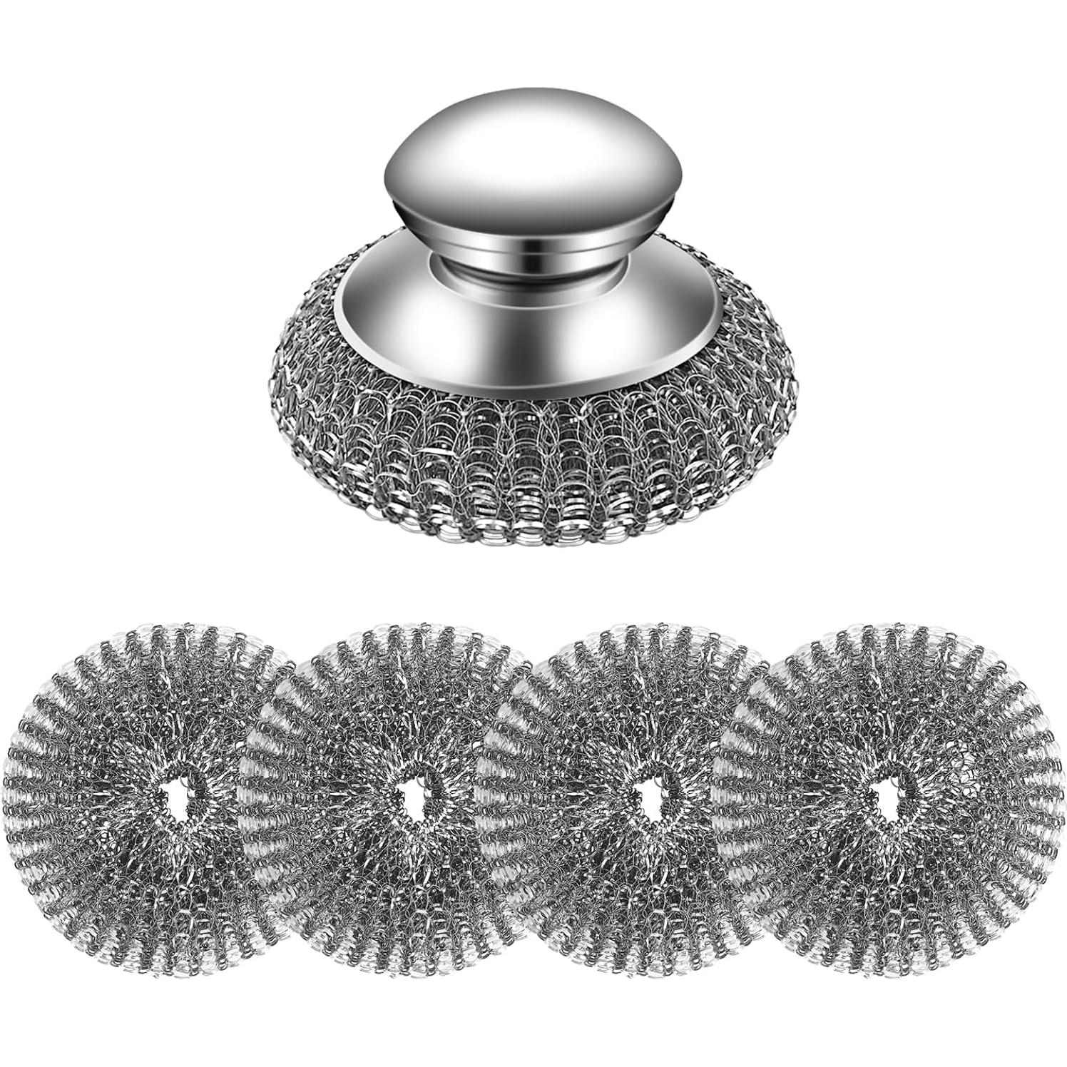 Juego de estropajos de acero inoxidable KTOJOY con 2 mangos y 4 almohadillas